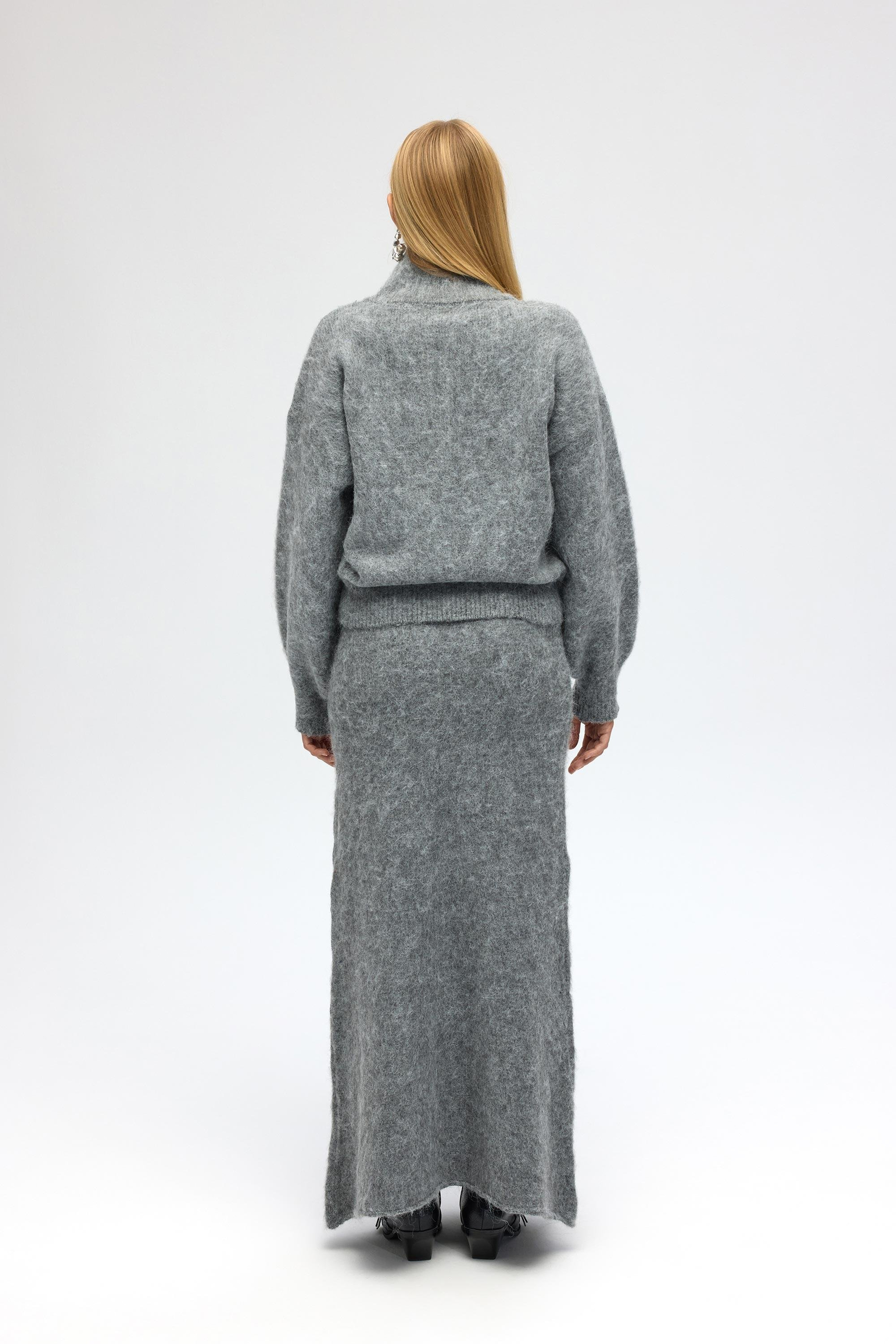 Eskara Fermuarlı Gri Triko Hırka