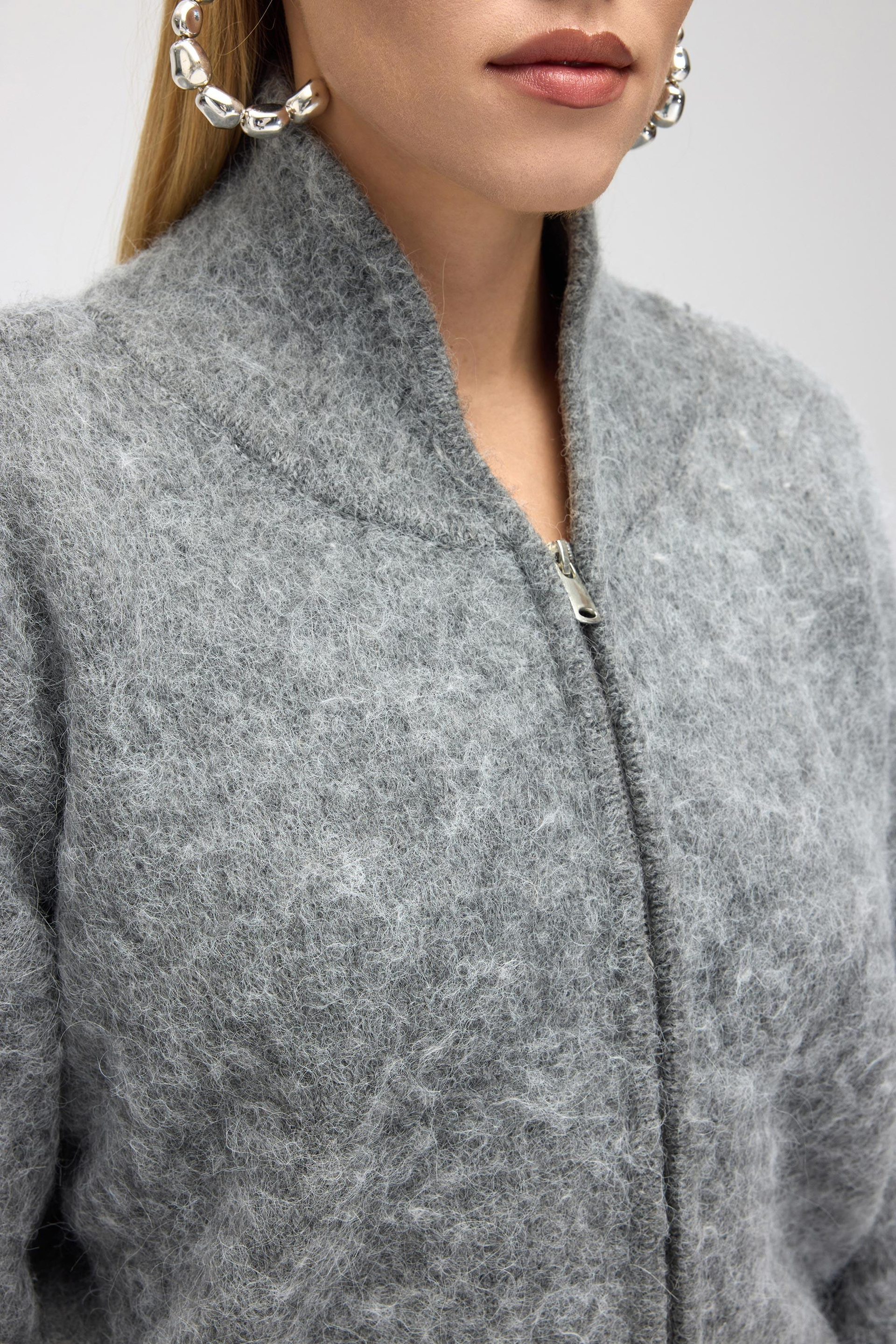 Eskara Fermuarlı Gri Triko Hırka