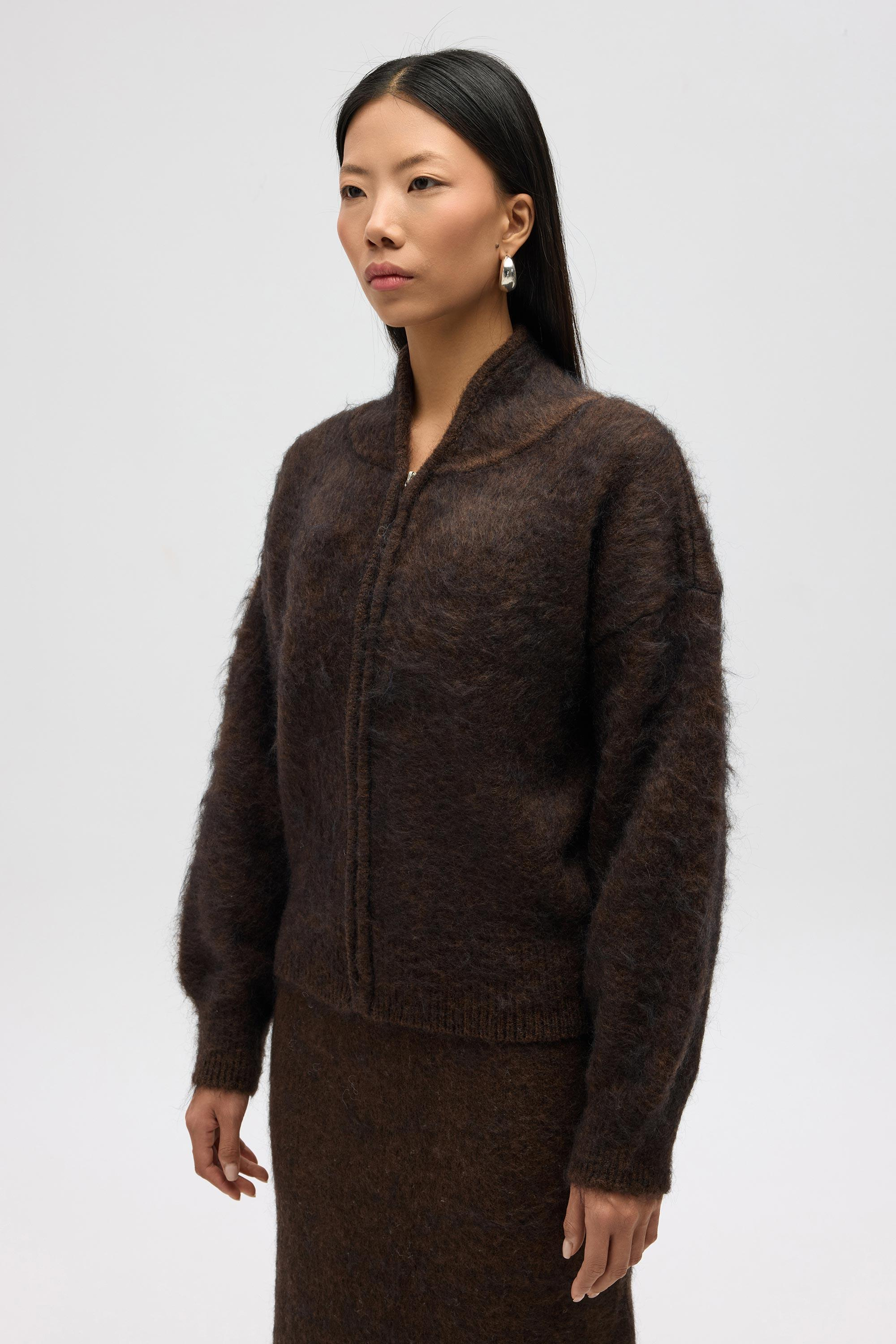 Eskara Fermuarlı Kahve Triko Hırka