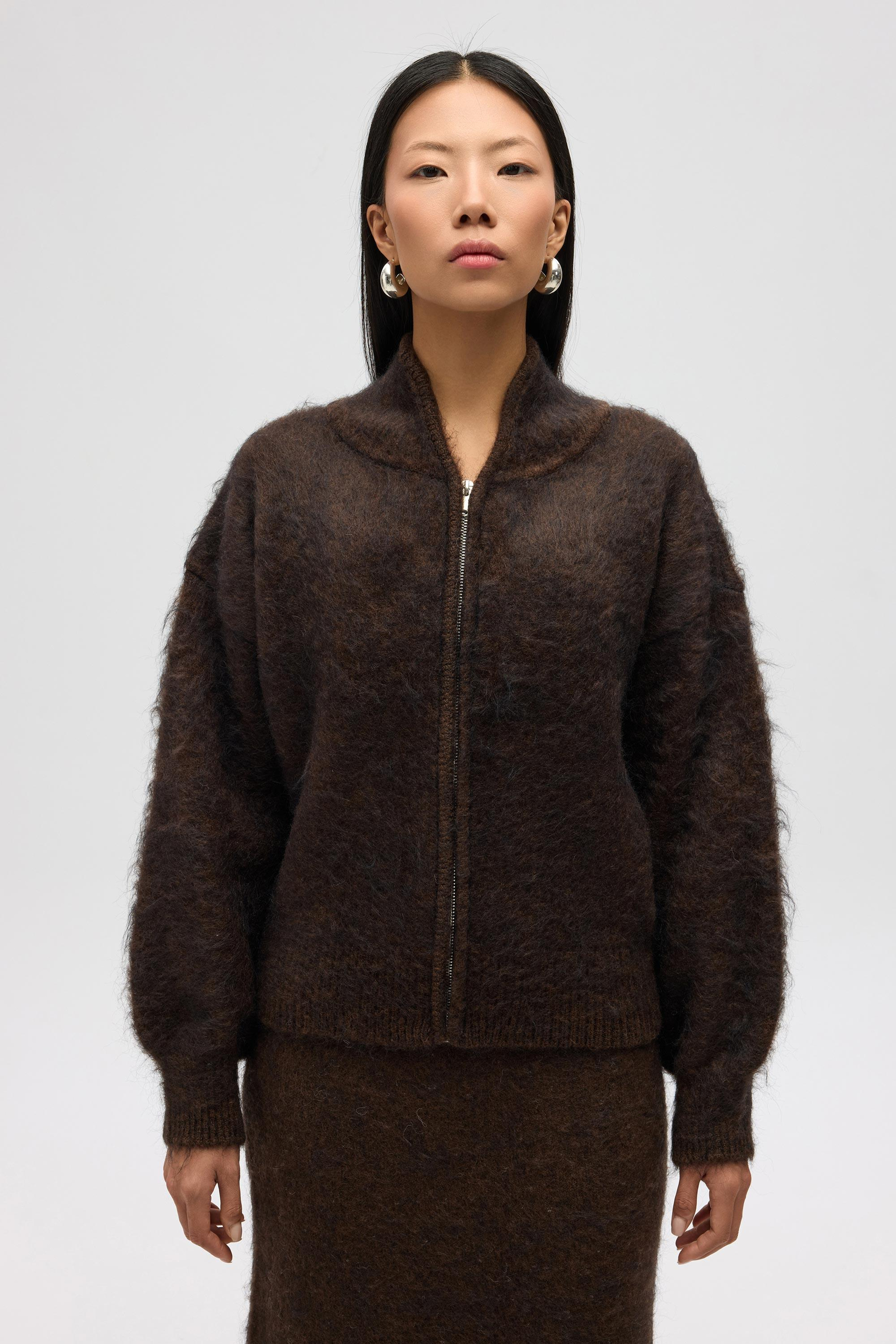 Eskara Fermuarlı Kahve Triko Hırka