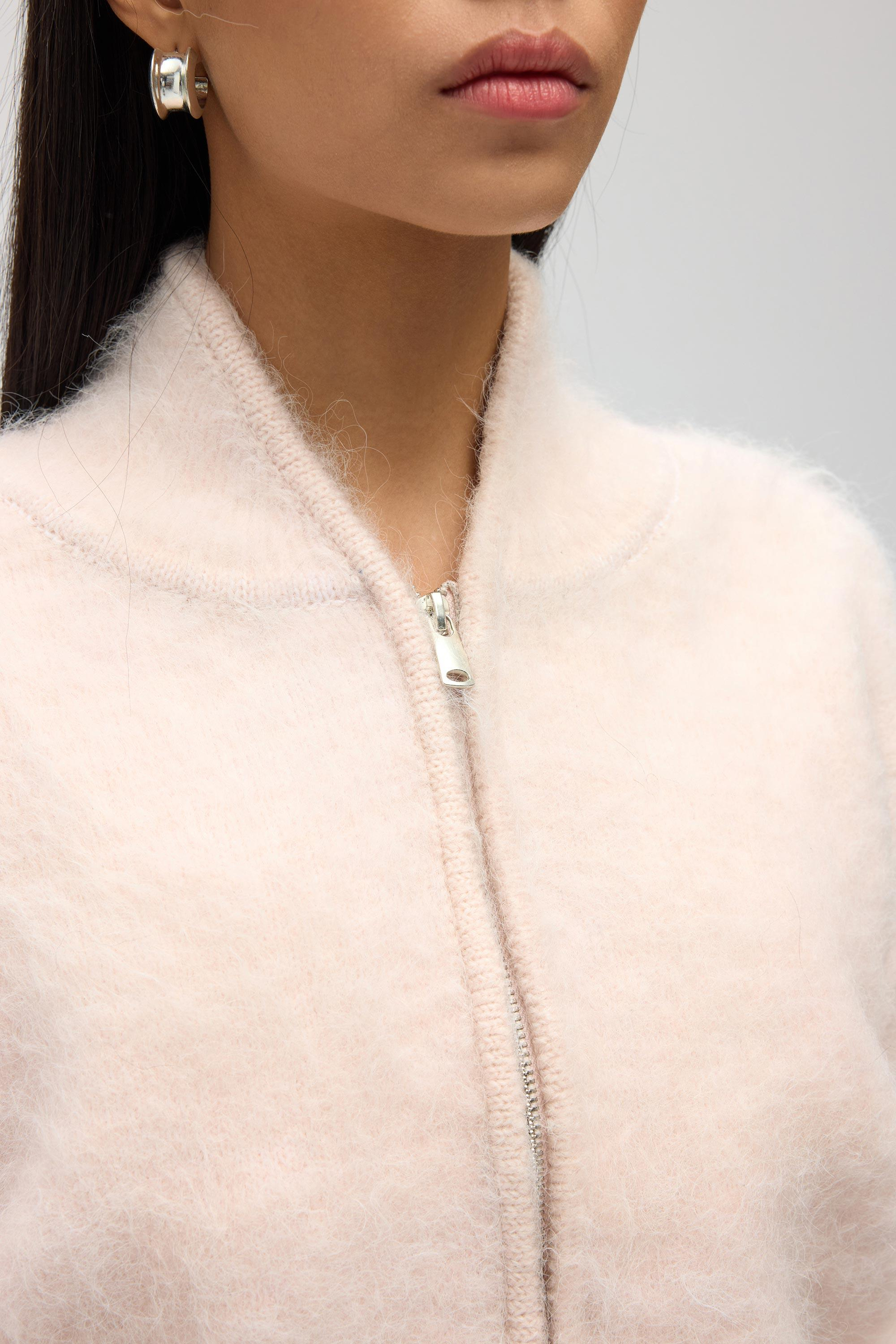 Eskara Fermuarlı Pembe Triko Hırka