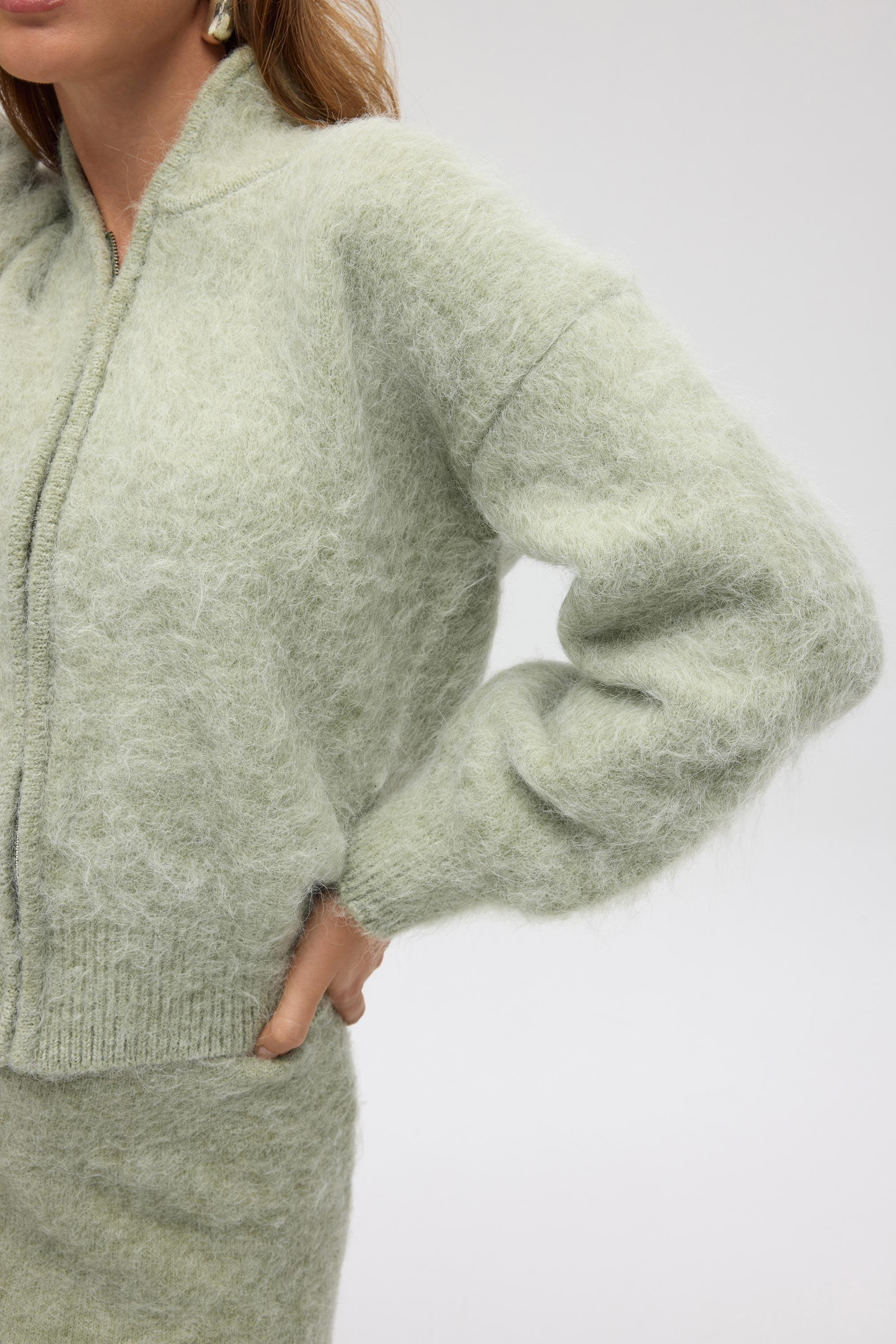 Eskara Fermuarlı Yeşil Triko Hırka