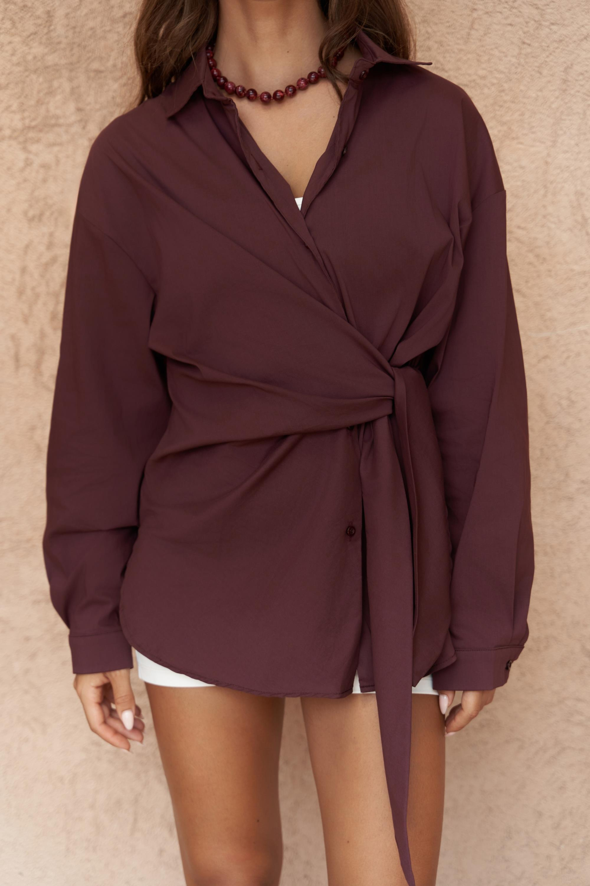 Ester Bağlamalı Bordo Gömlek