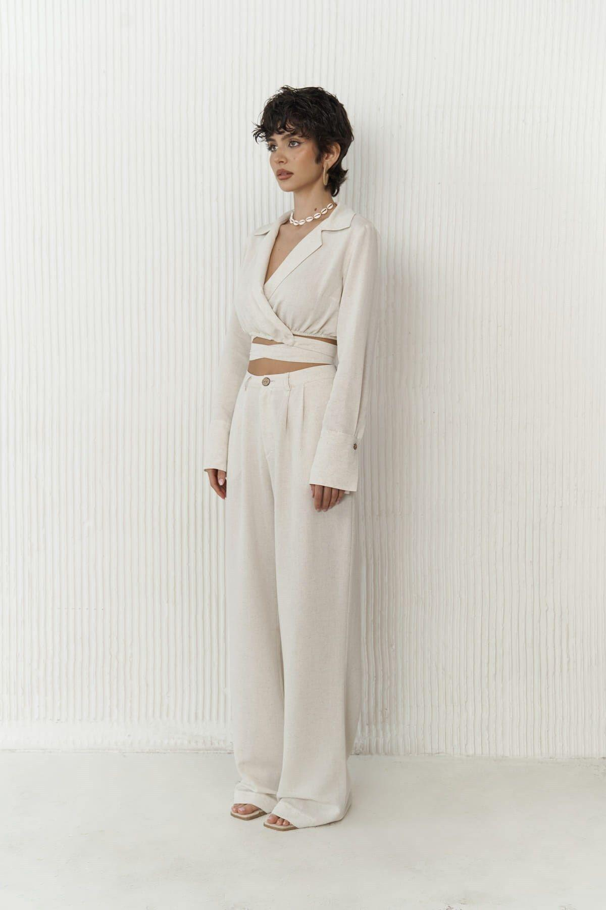 Estila Beige Crop&Trousers Set   