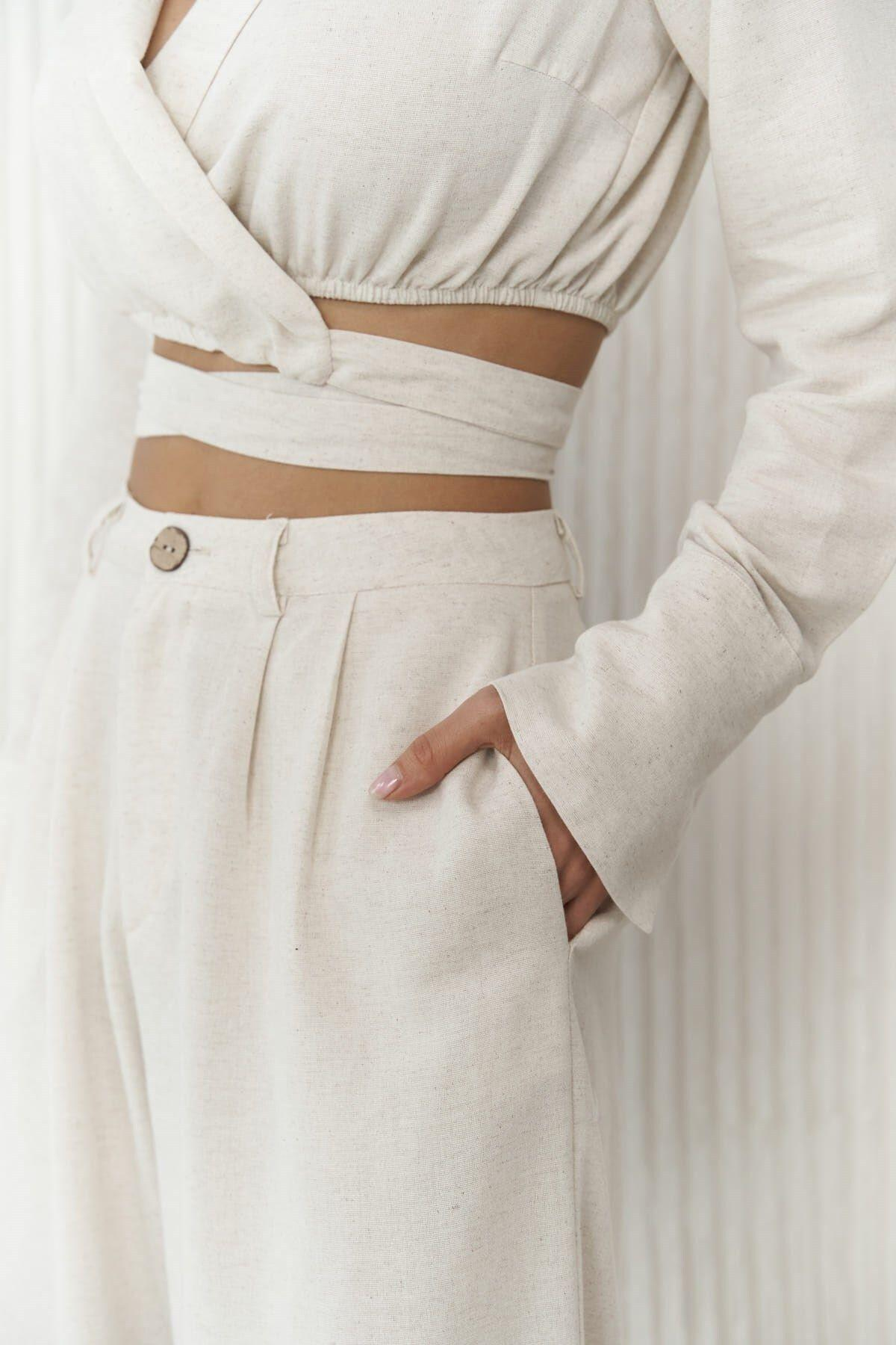 Estila Beige Crop&Trousers Set   