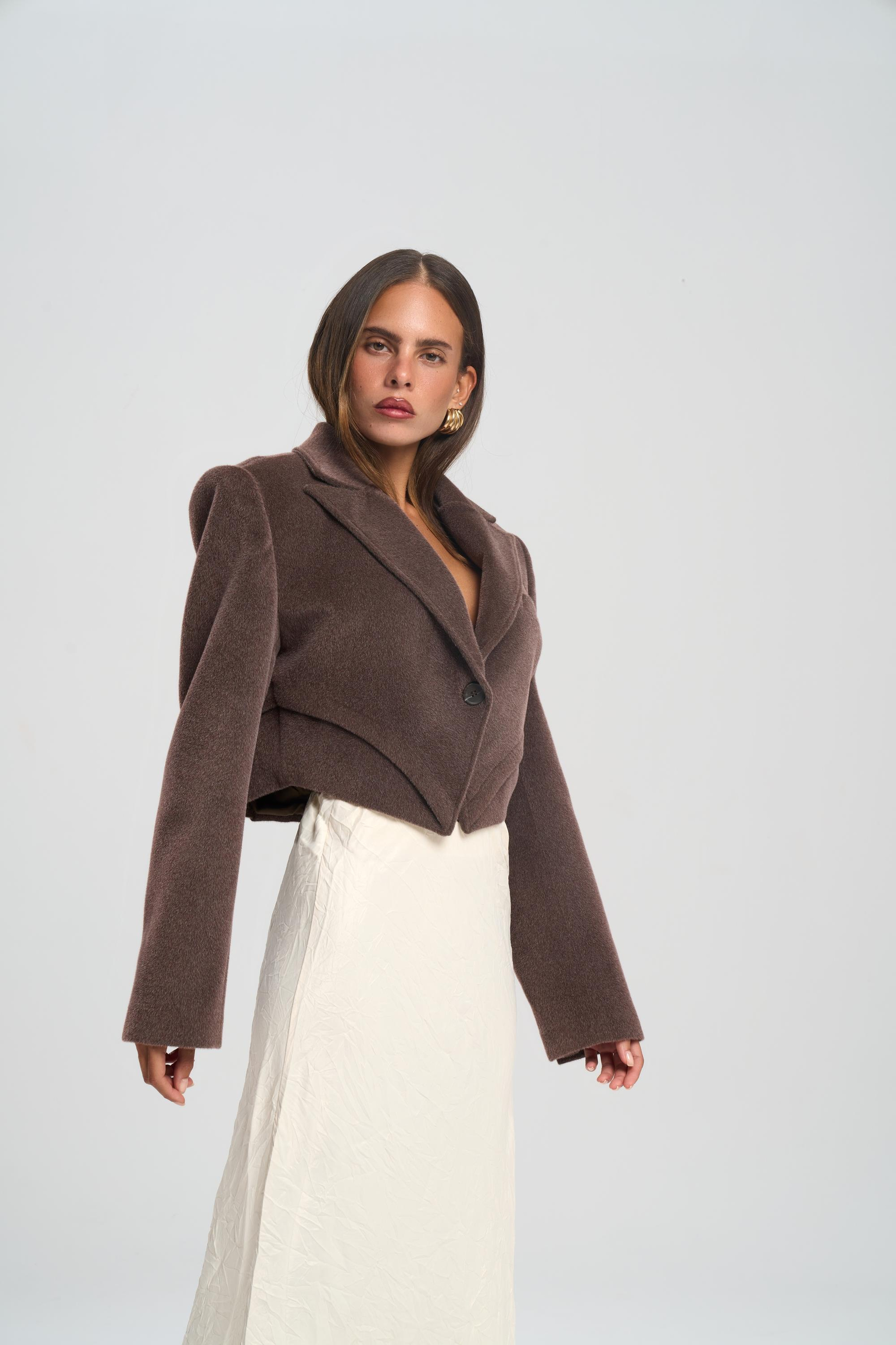 Eubah Kırışık Uzun Ekru Saten Etek