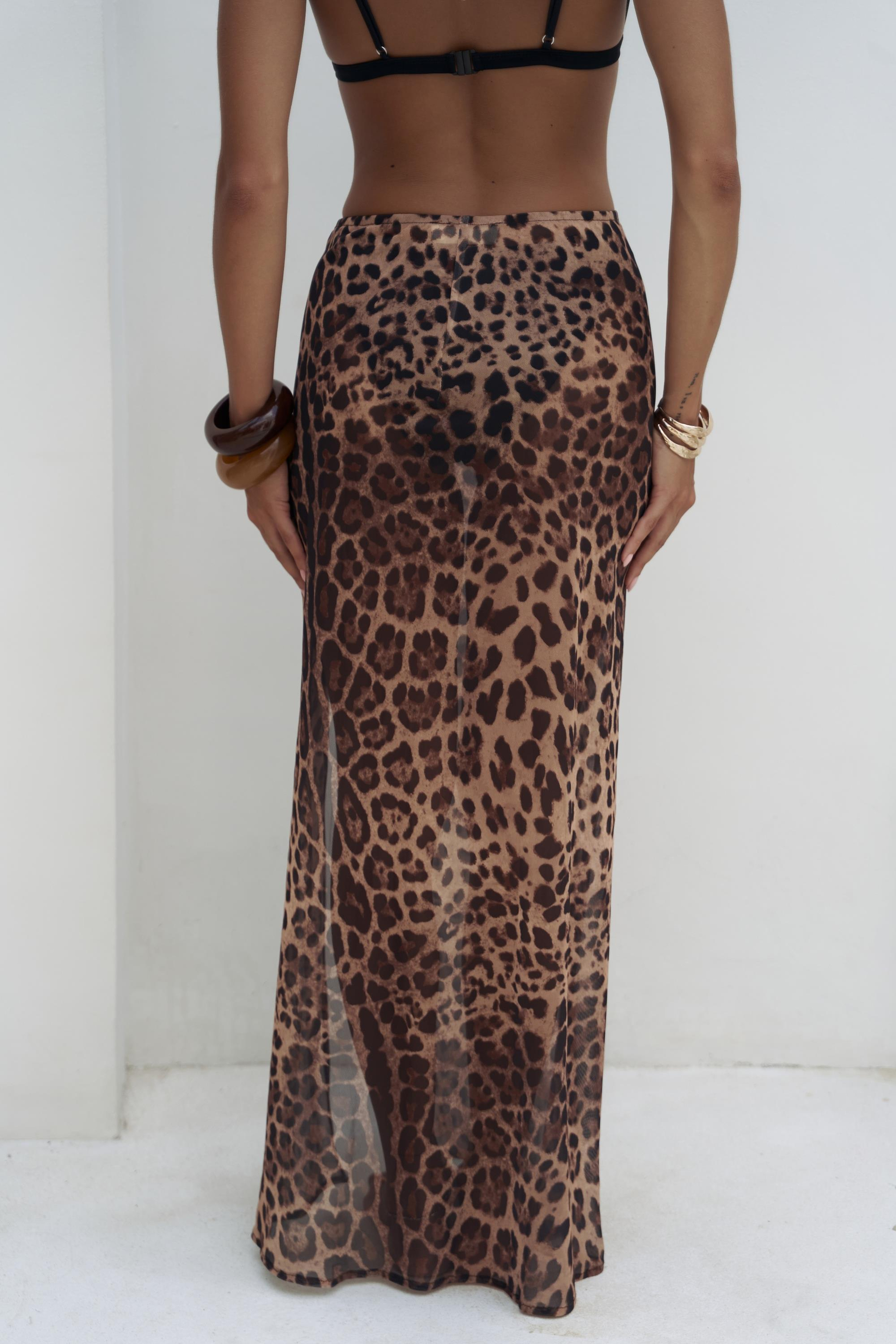 Evgenios Tokalı Leopar Desenli Uzun Etek 