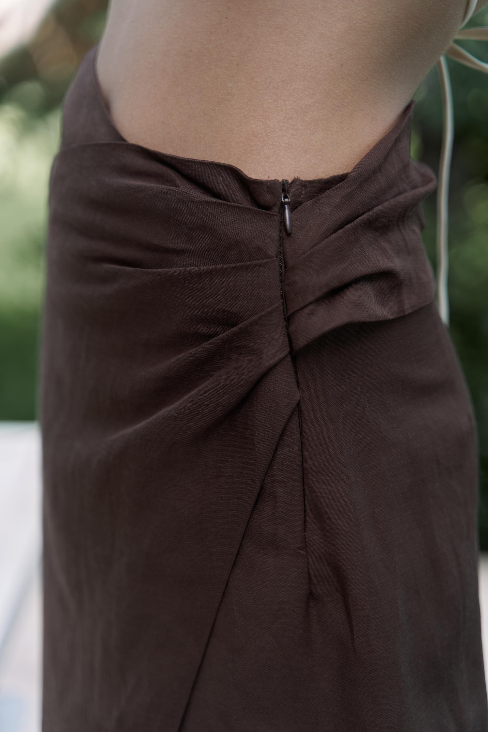 Fabriyonto Asimetrik Kahve Uzun Etek