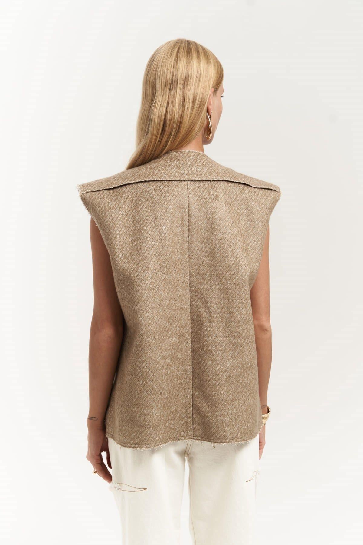 Faven Hardal Yan Yırtmaç Detay Yelek