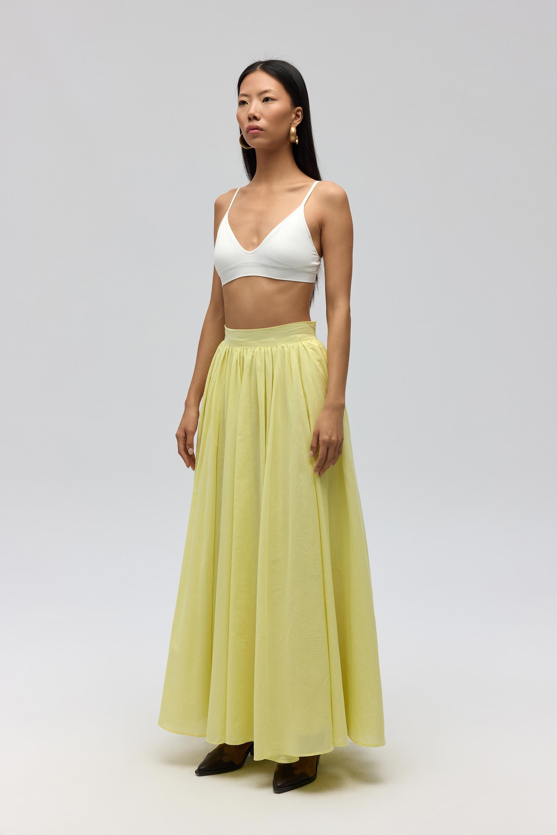 Faylinn Pleated Yellow Long Skirt