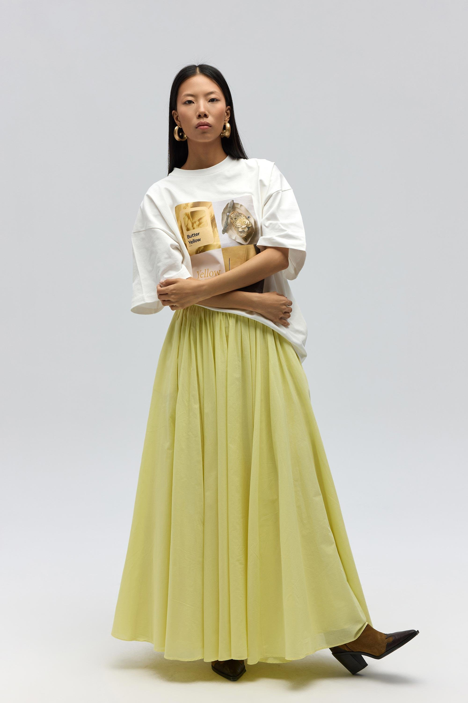 Faylinn Pleated Yellow Long Skirt