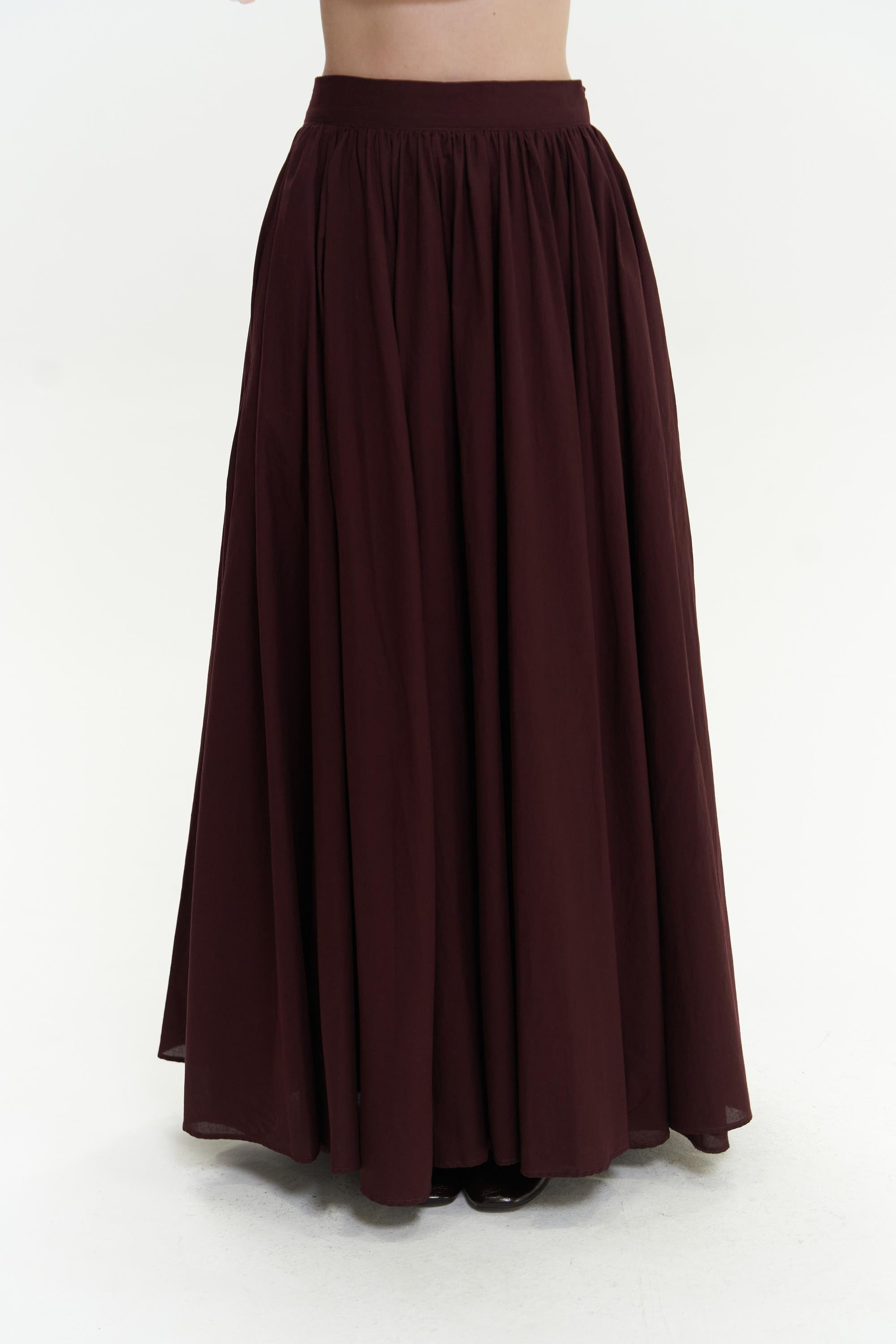 Faylinn Pileli Uzun Bordo Etek 