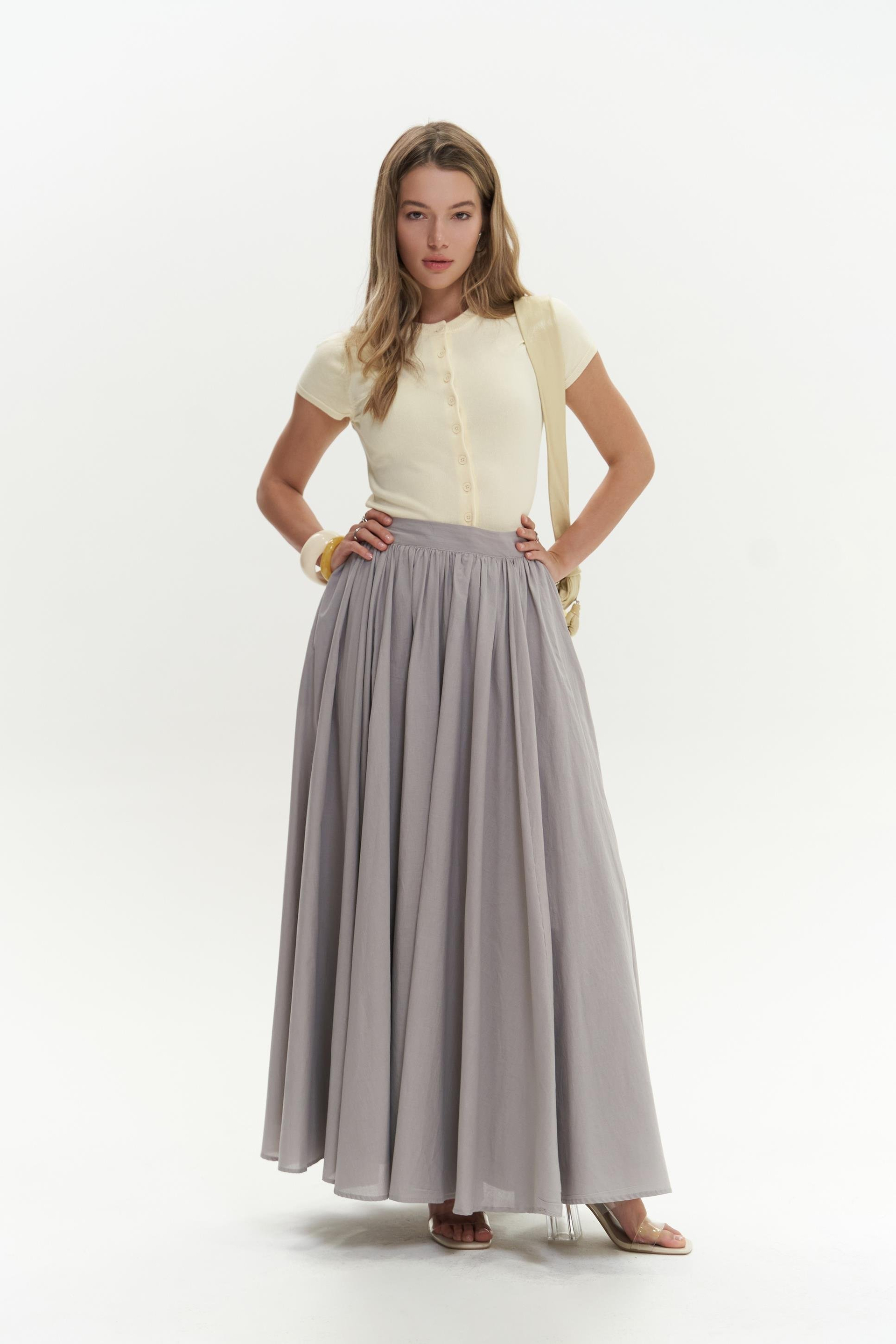 Faylinn Pileli Uzun Gri Etek