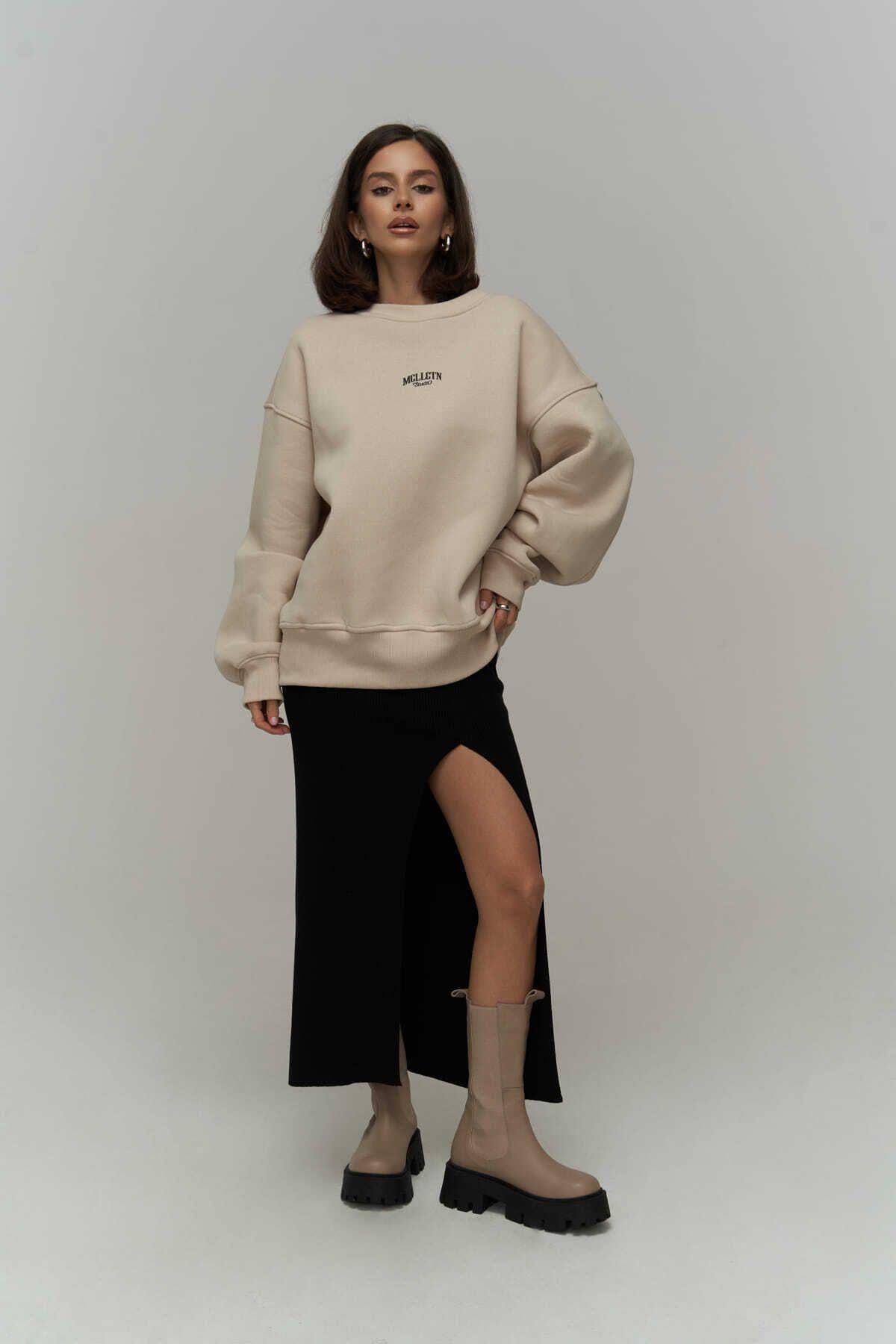 MCLLCTN Fear Less Beige Unisex Oversize Sweatshirt