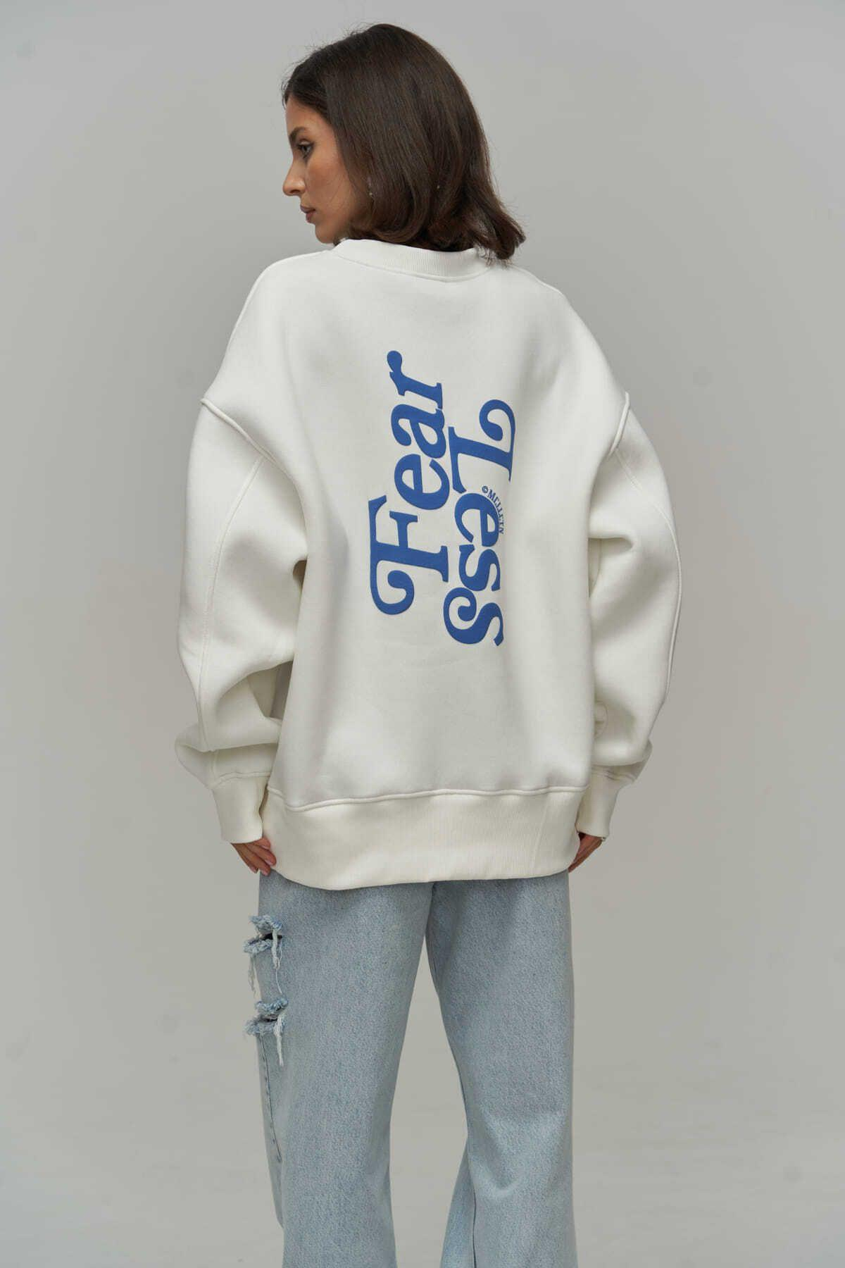 MCLLCTN Fear Less White Unisex Oversize Sweatshirt