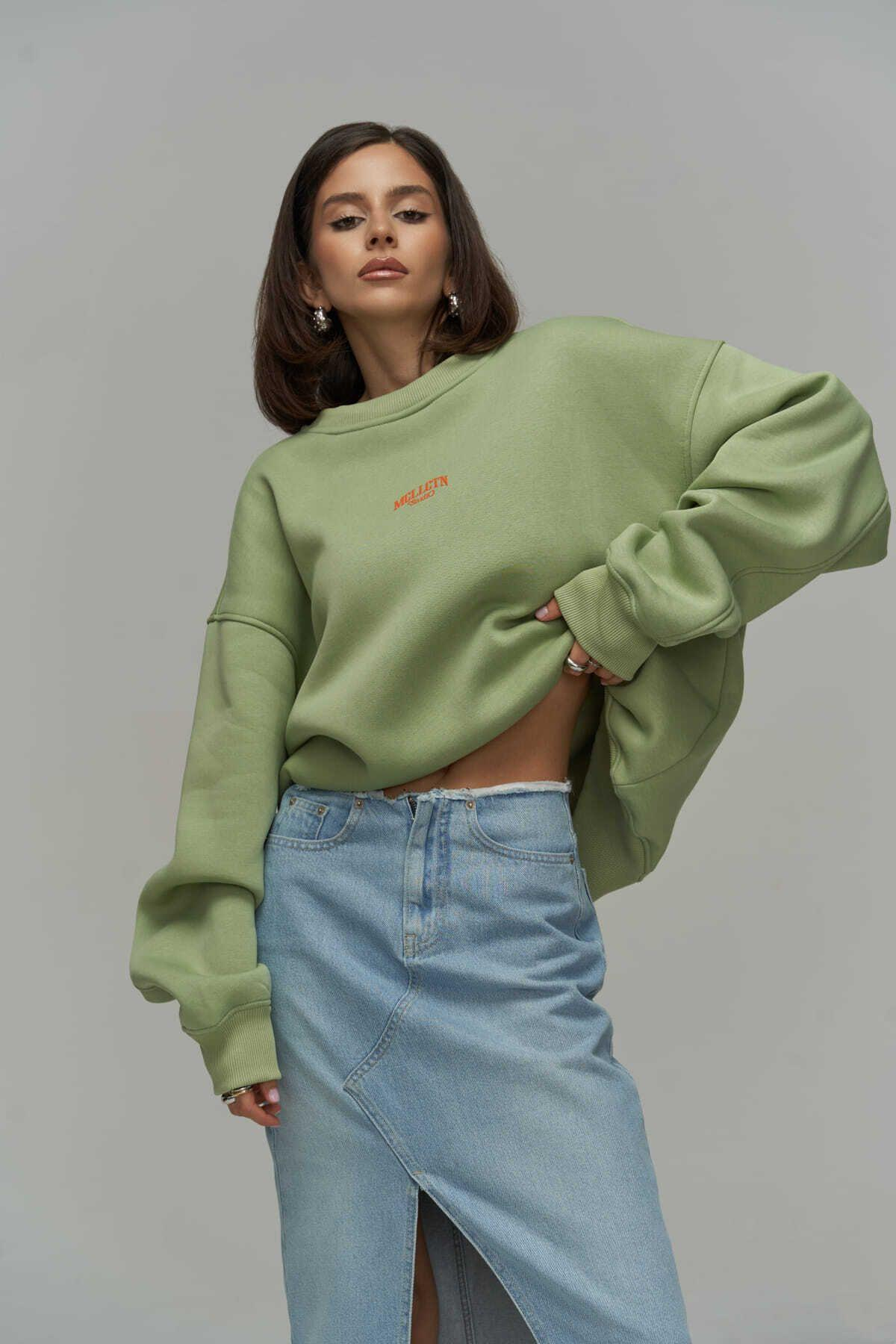 MCLLCTN Fear Less Almond Green Unisex Oversize Sweatshirt
