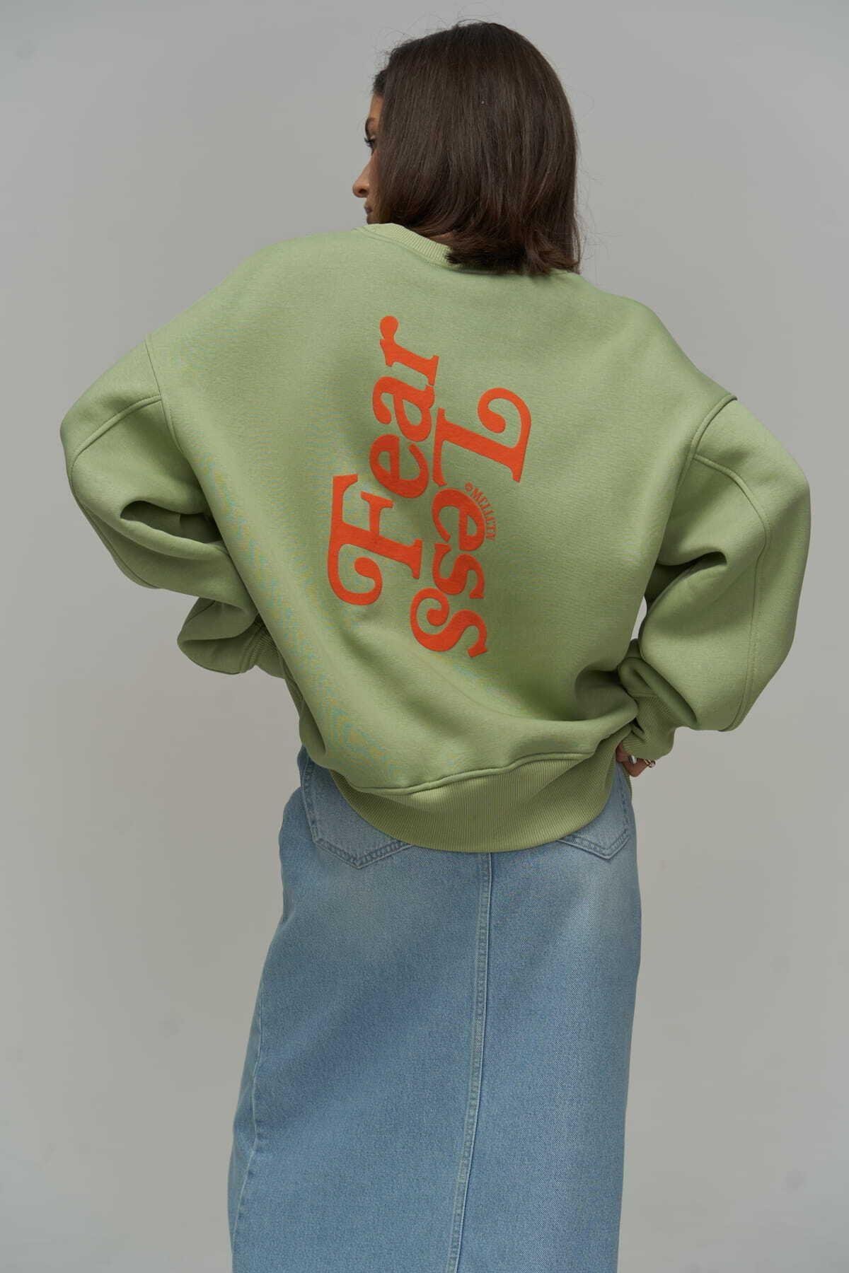 MCLLCTN Fear Less Almond Green Unisex Oversize Sweatshirt