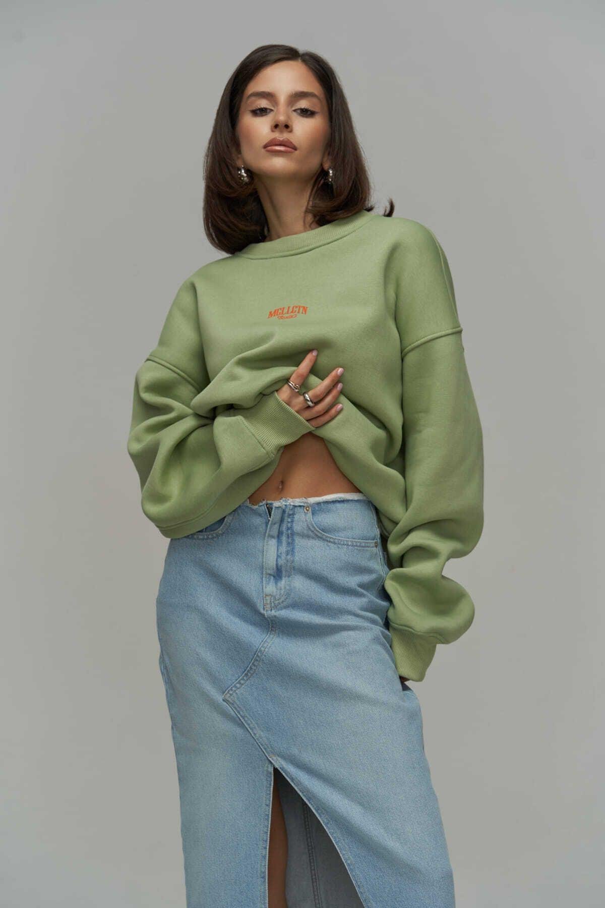 MCLLCTN Fear Less Almond Green Unisex Oversize Sweatshirt