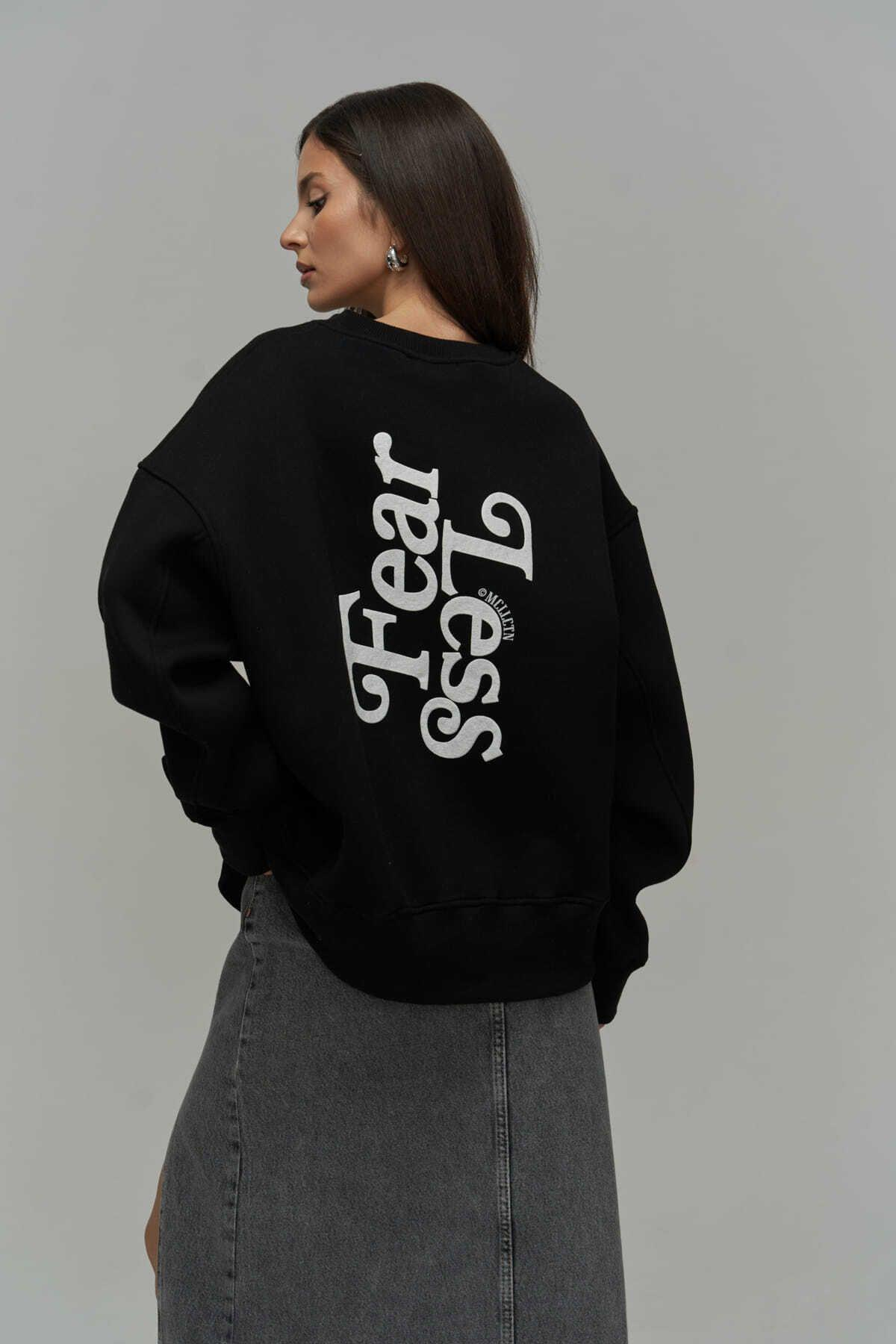 MCLLCTN Fear Less Black Unisex Oversize Sweatshirt