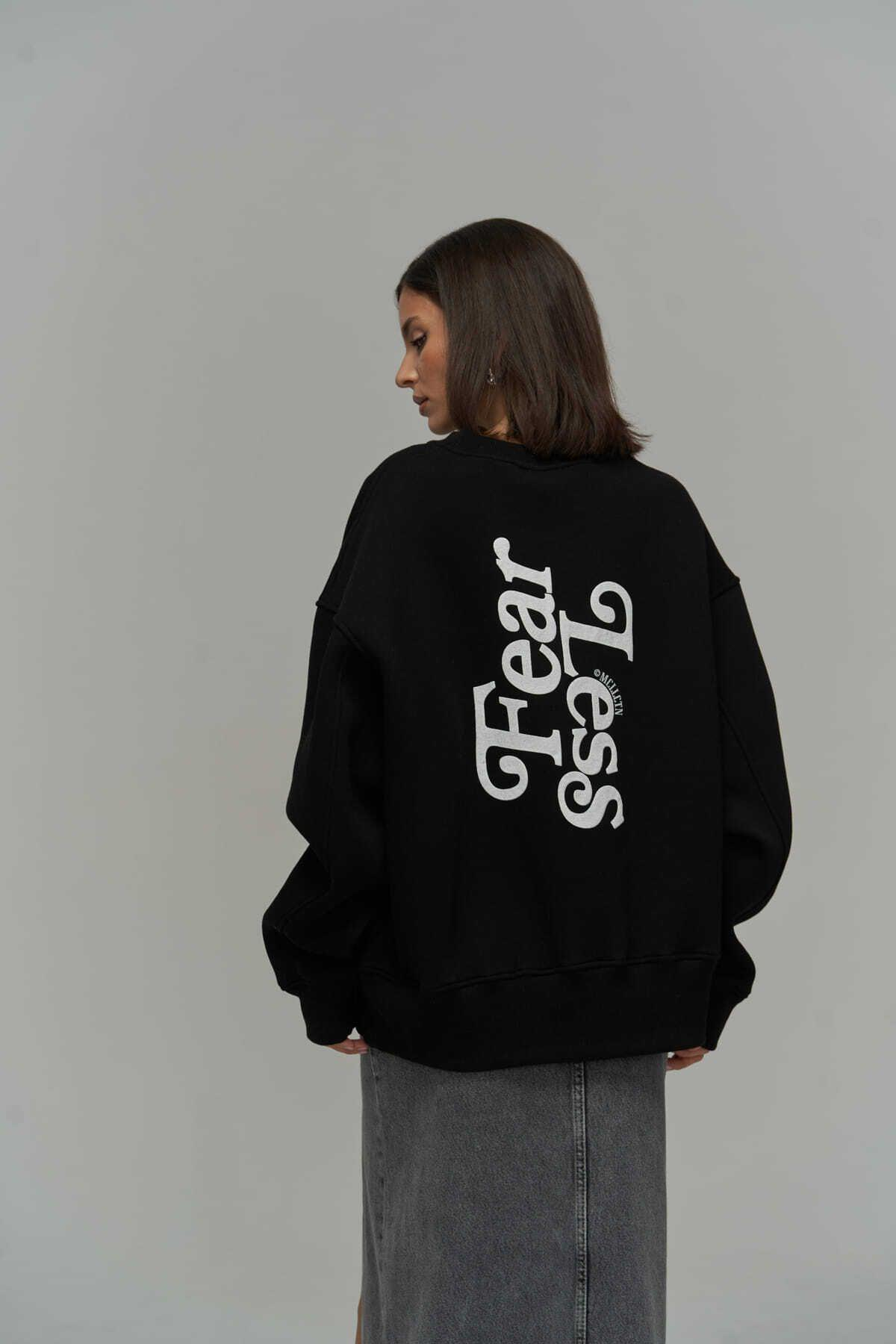 MCLLCTN Fear Less Black Unisex Oversize Sweatshirt