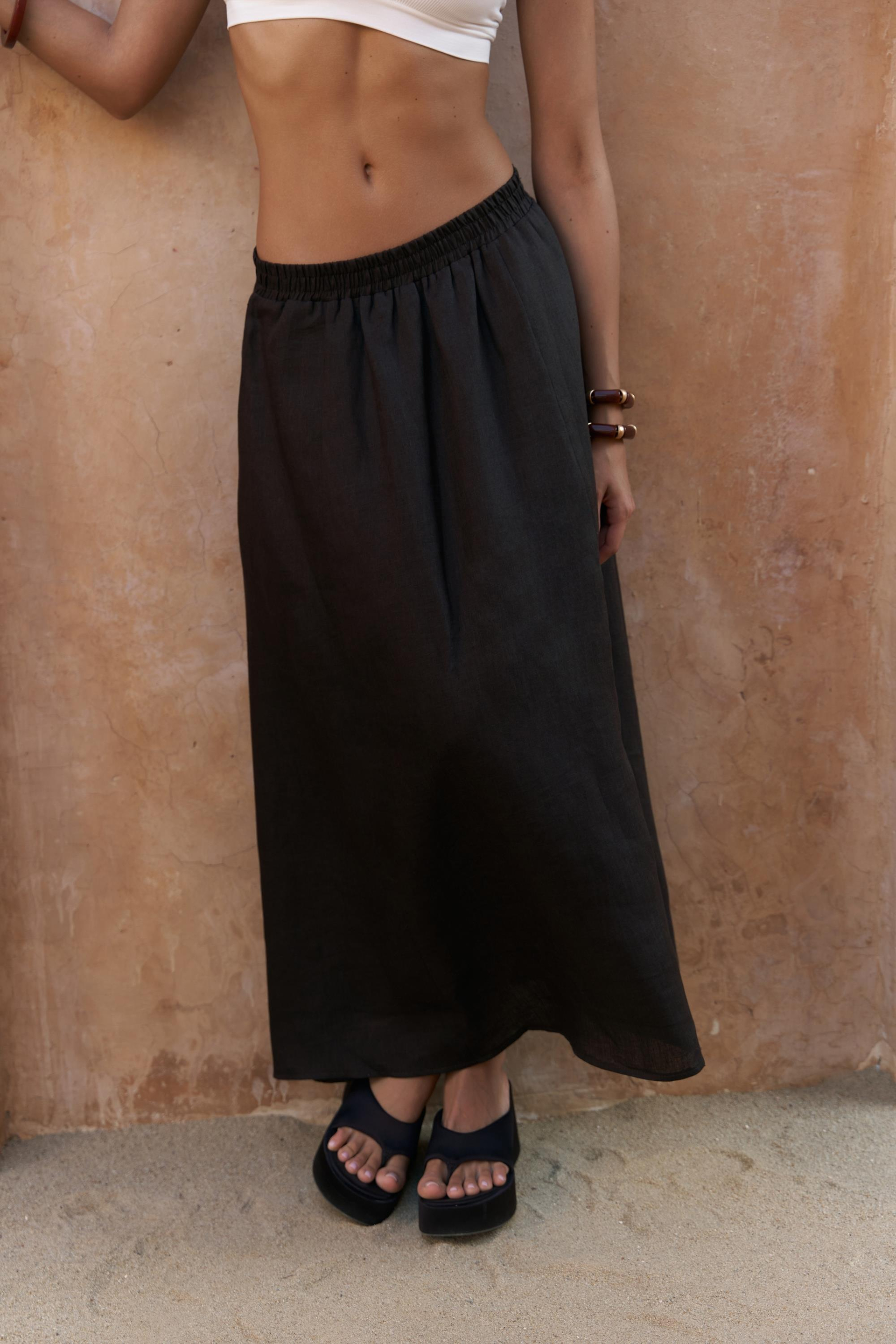 Fiametta Salaş Acı Kahve Keten Yelek Etek Takım