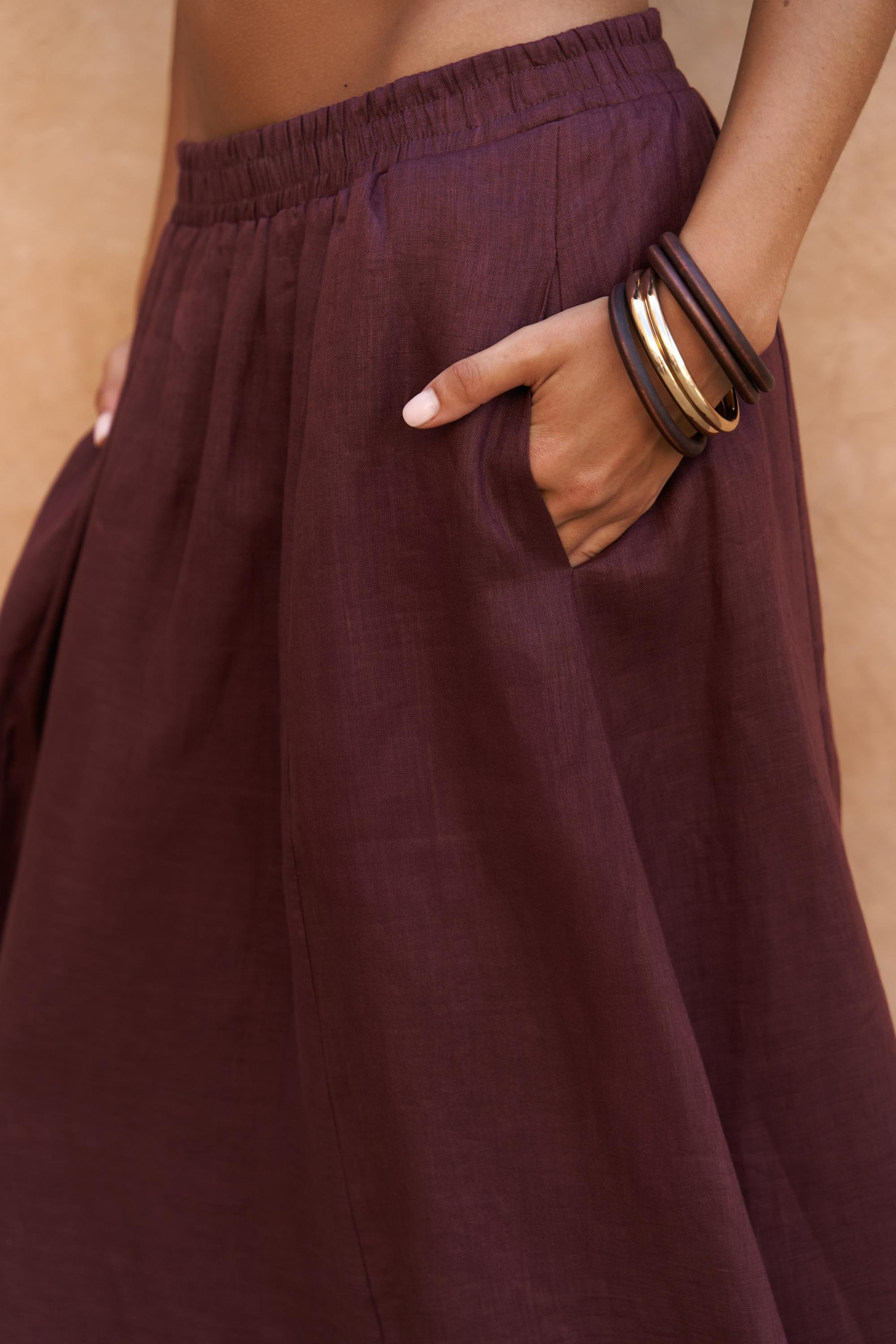 Fiametta Salaş Bordo Keten Yelek Etek Takım