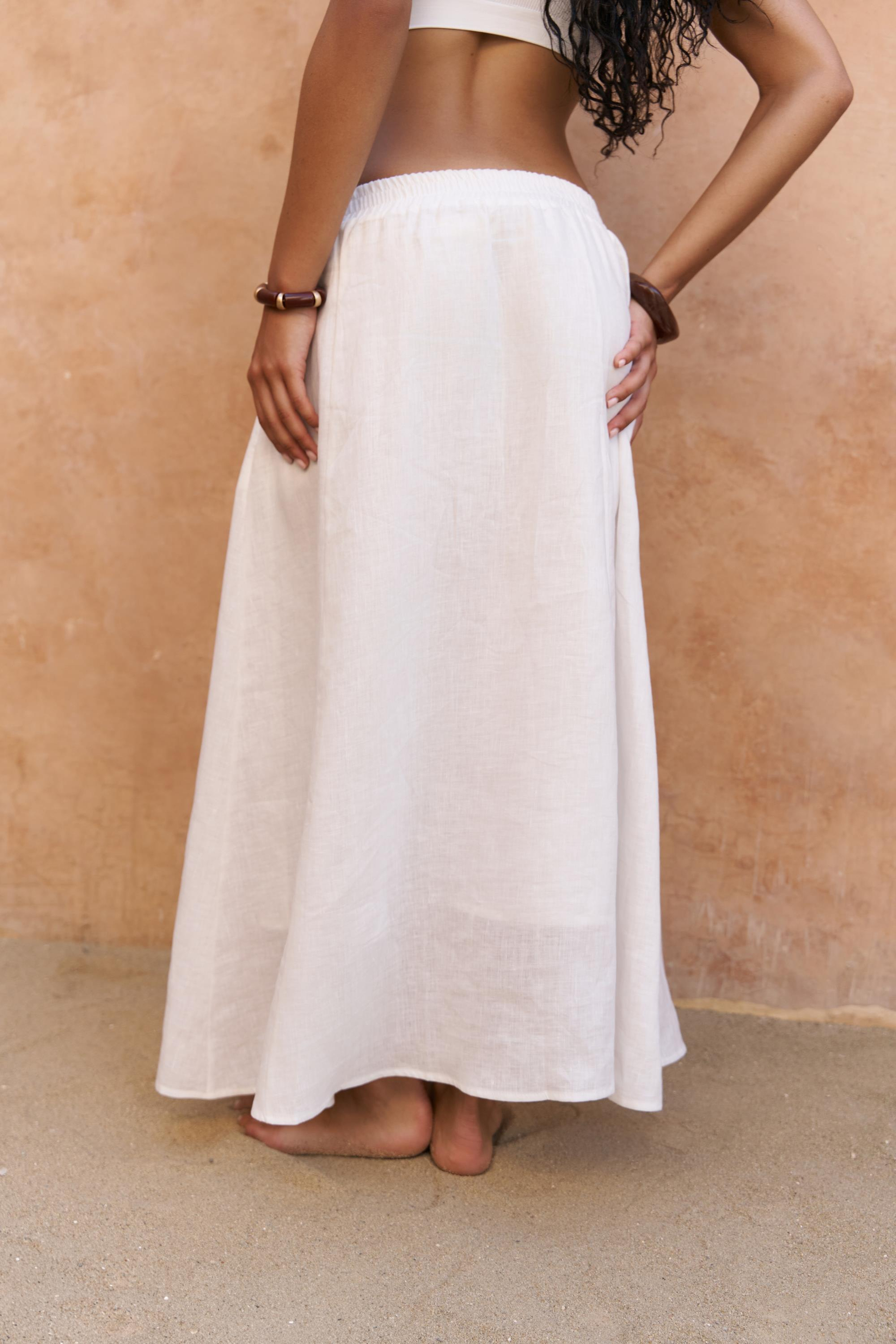 Fiametta Salaş Ekru Keten Yelek Etek Takım