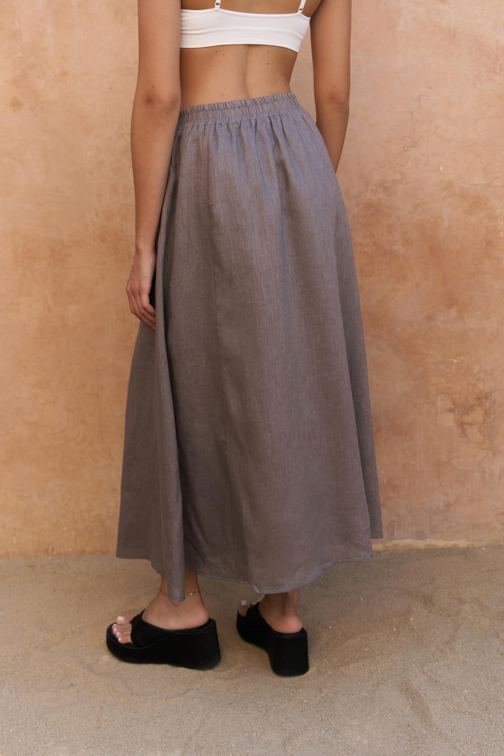 Fiametta Salaş Füme Keten Yelek Etek Takım