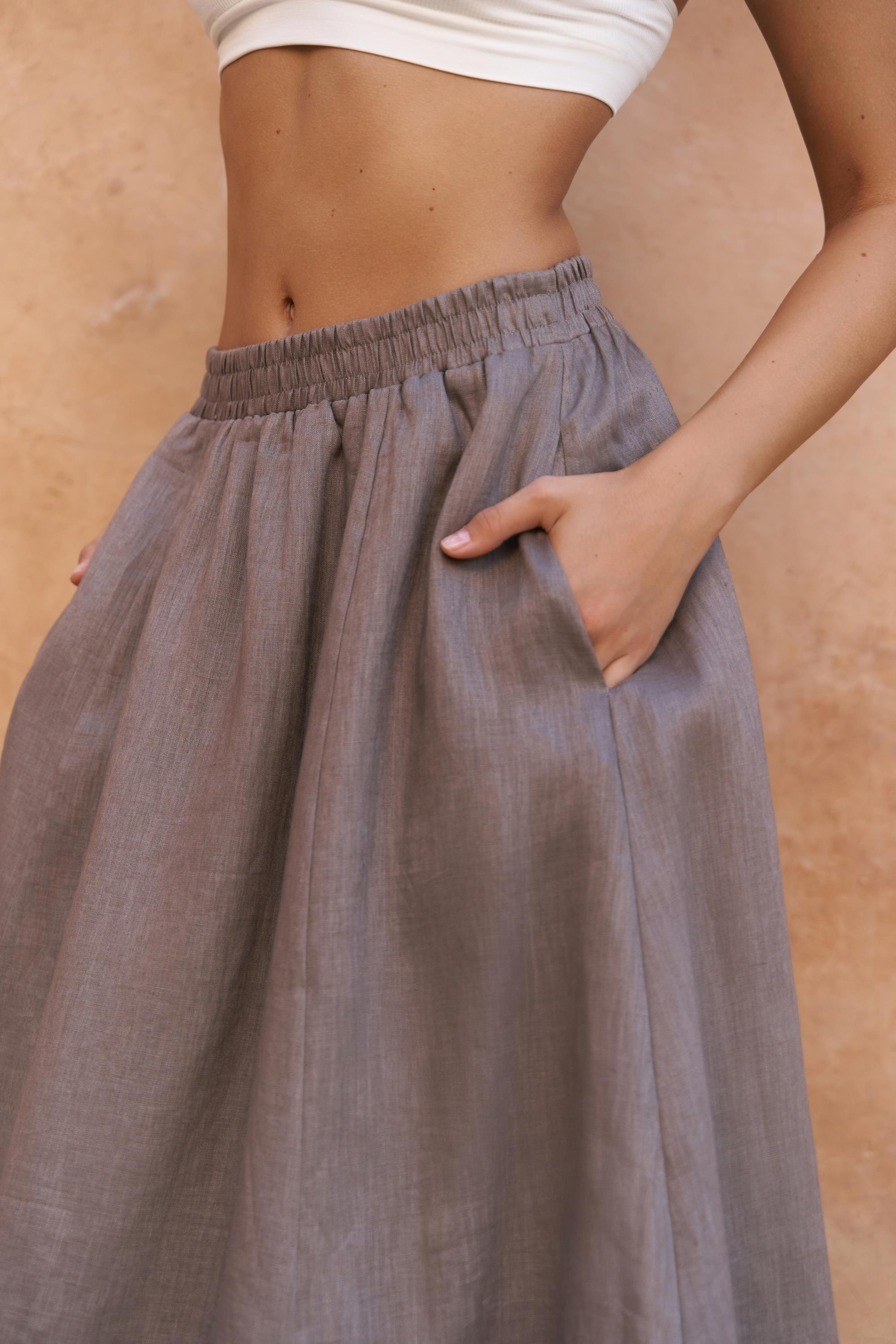 Fiametta Salaş Füme Keten Yelek Etek Takım