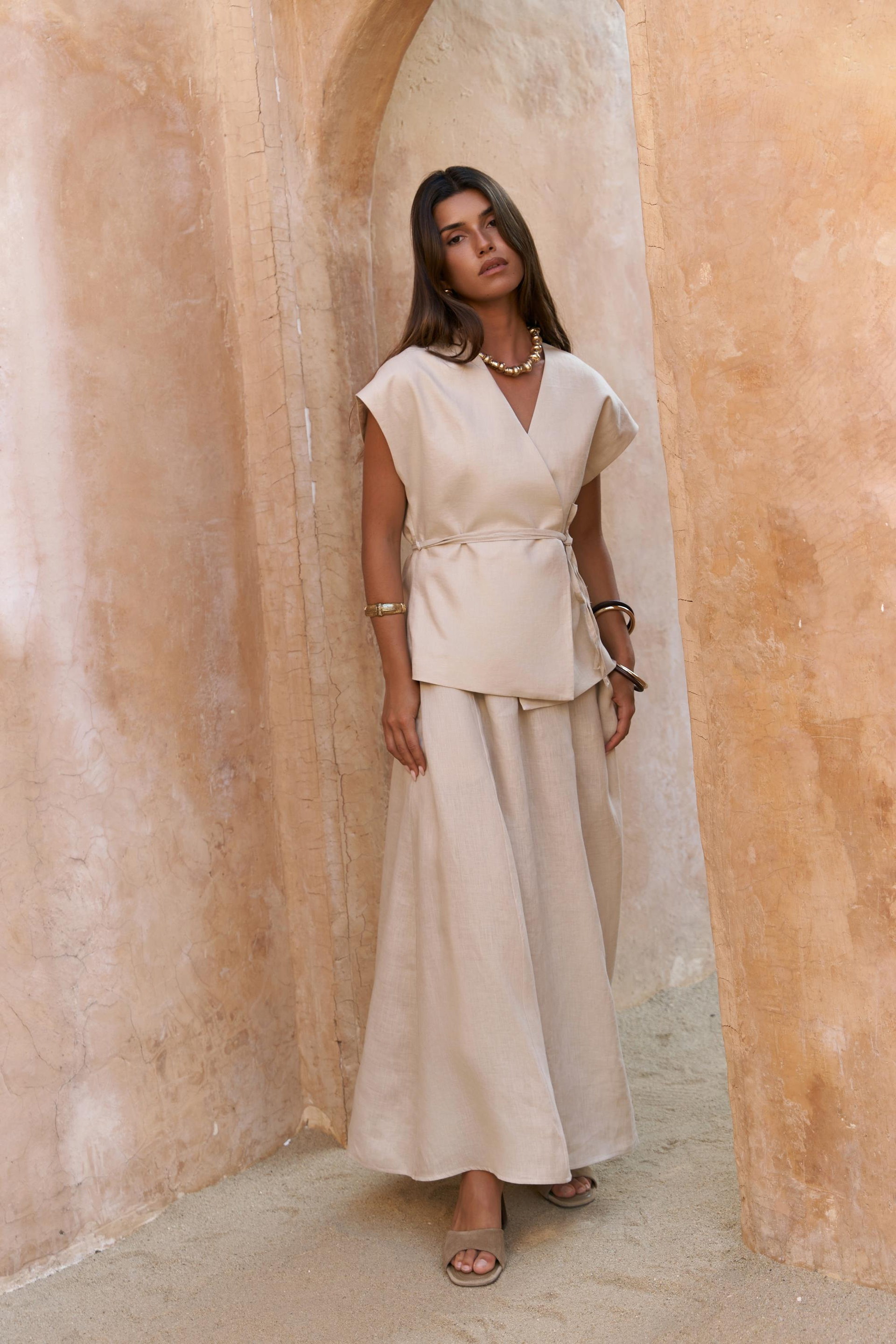 Fiametta Salaş Taş Keten Yelek Etek Takım