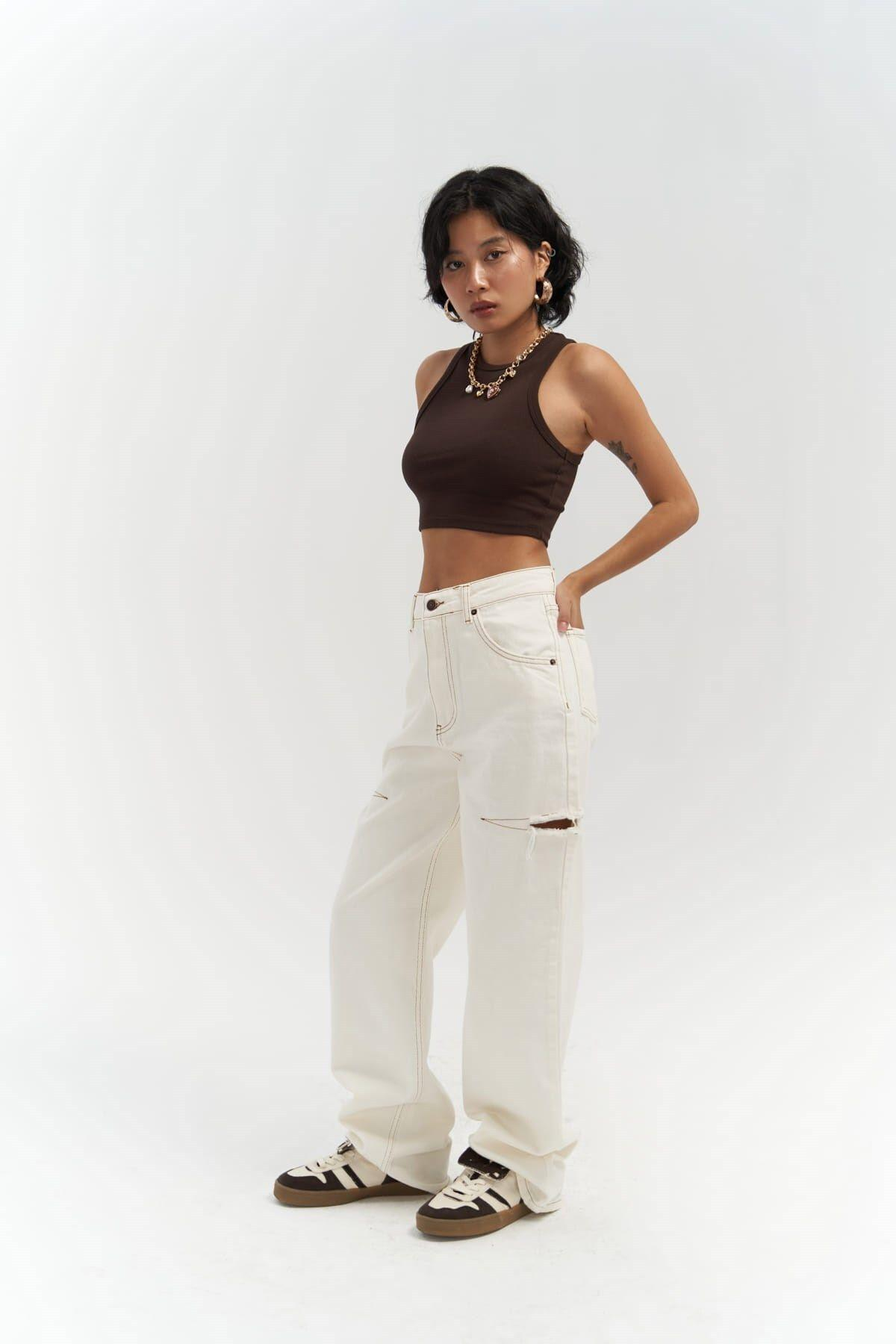 Fleur Fitilli Halter Yaka Kahve Crop