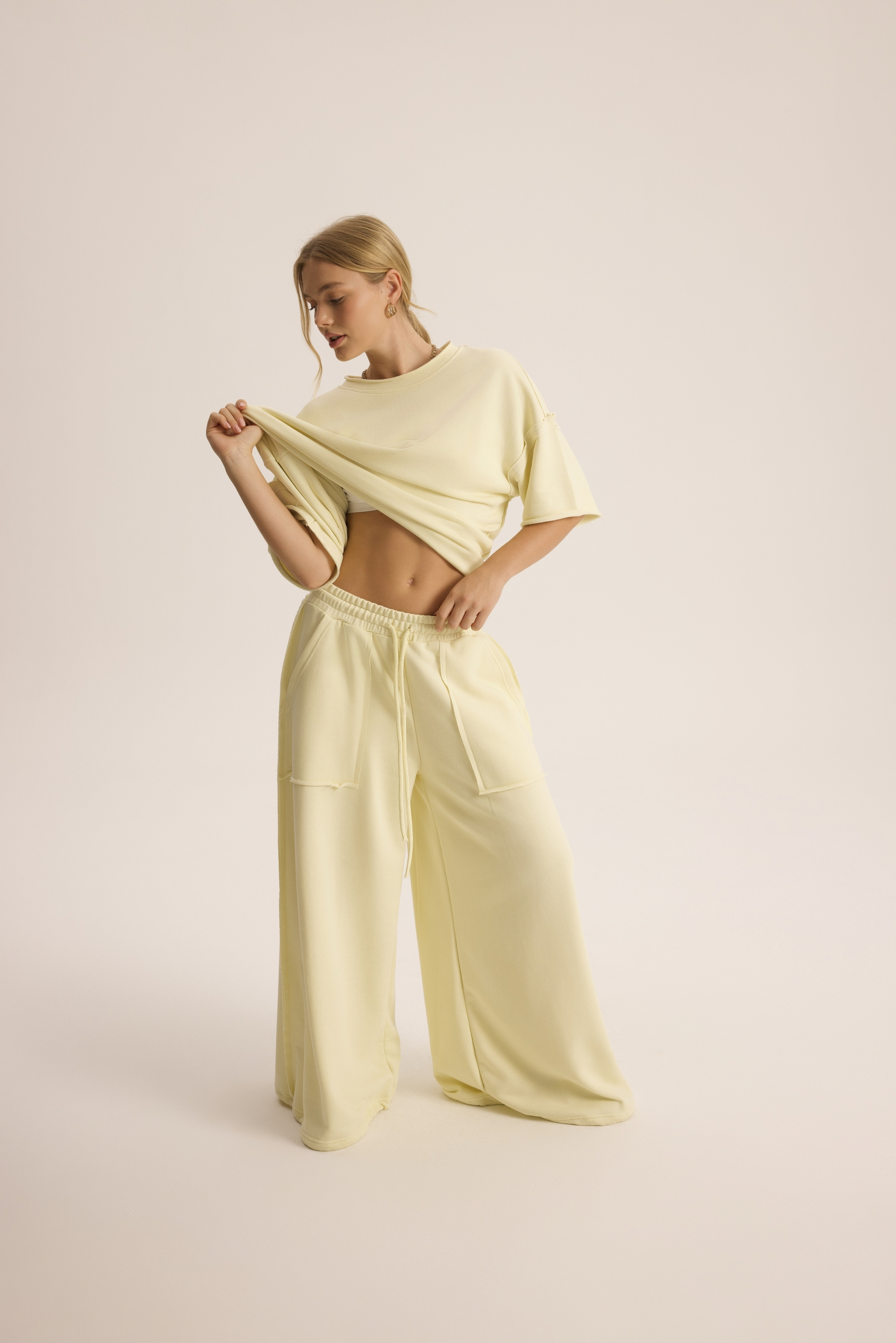 Flex Açık Sarı Oversize T-Shirt Eşofman Takım