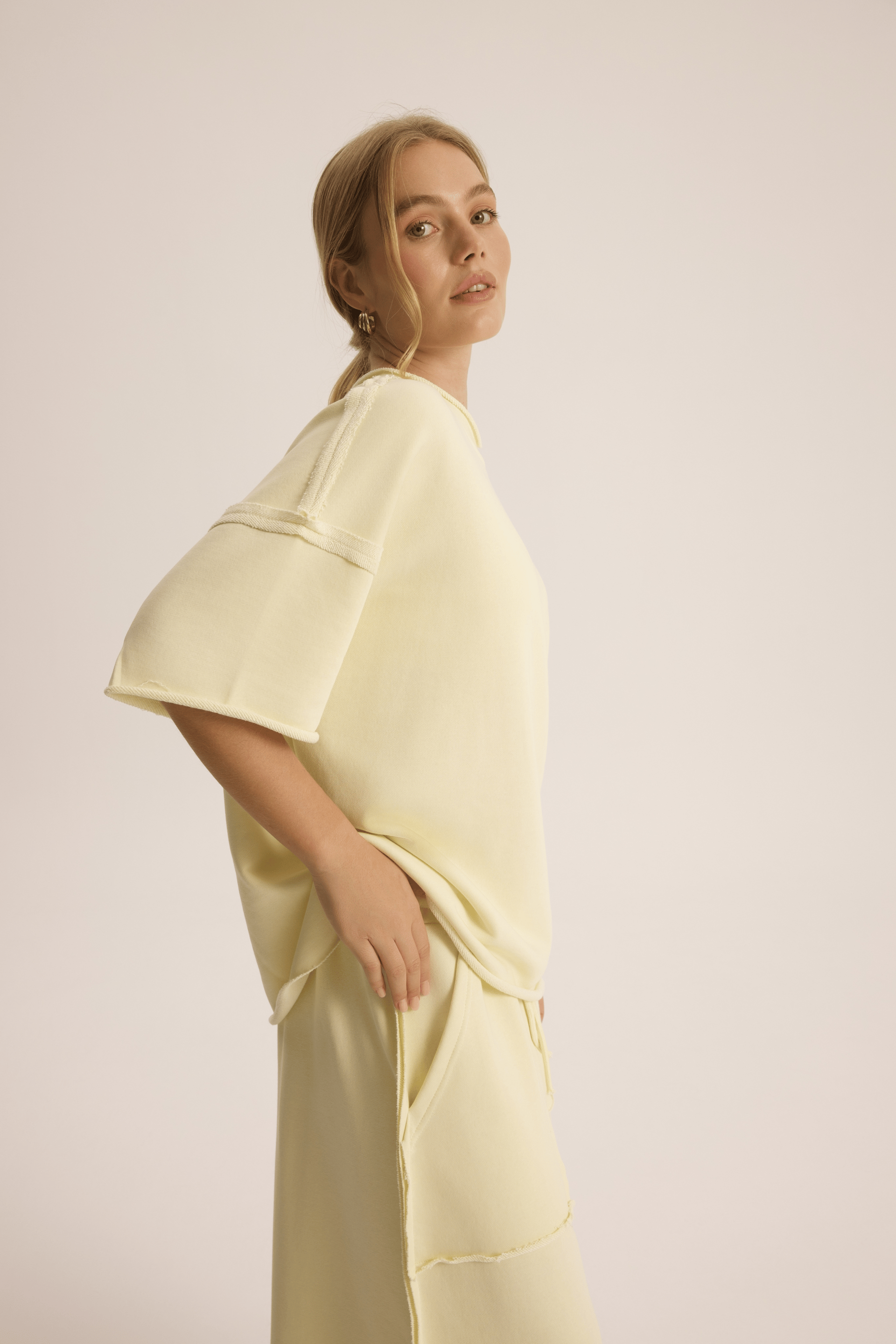 Flex Açık Sarı Oversize T-Shirt Eşofman Takım