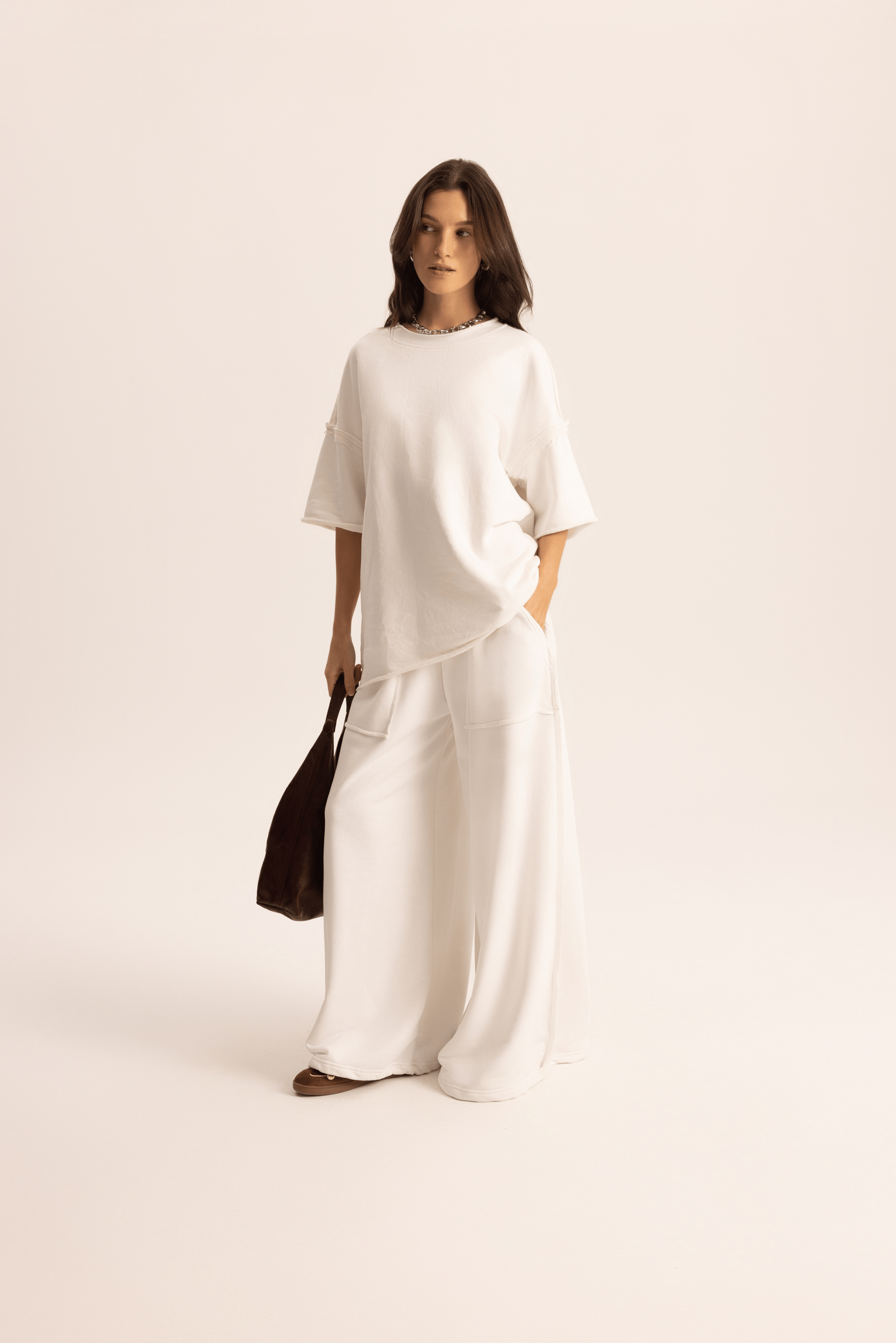 Flex Beyaz Oversize T-Shirt Eşofman Takım