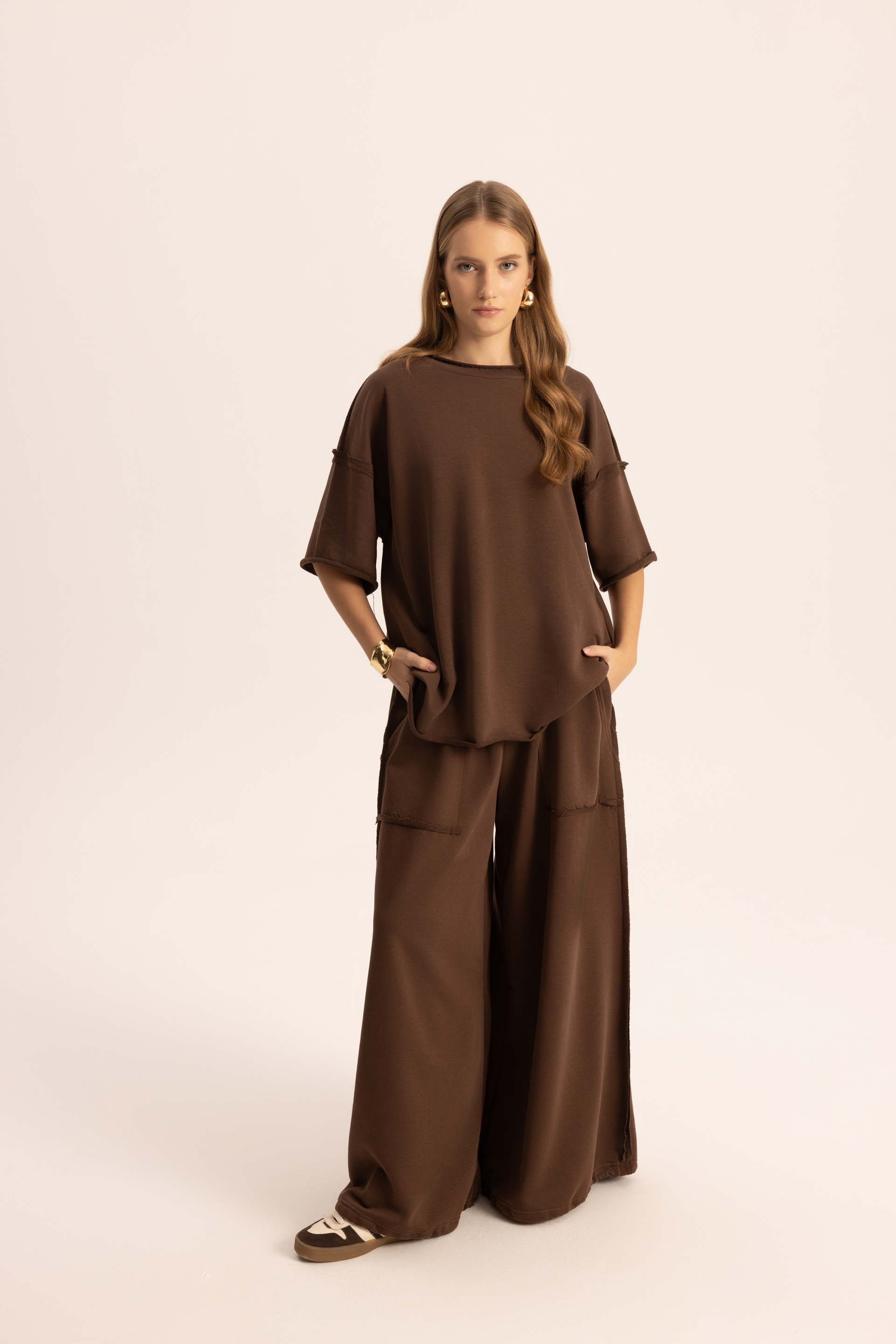 Flex Kahve Oversize T-Shirt Eşofman Takım