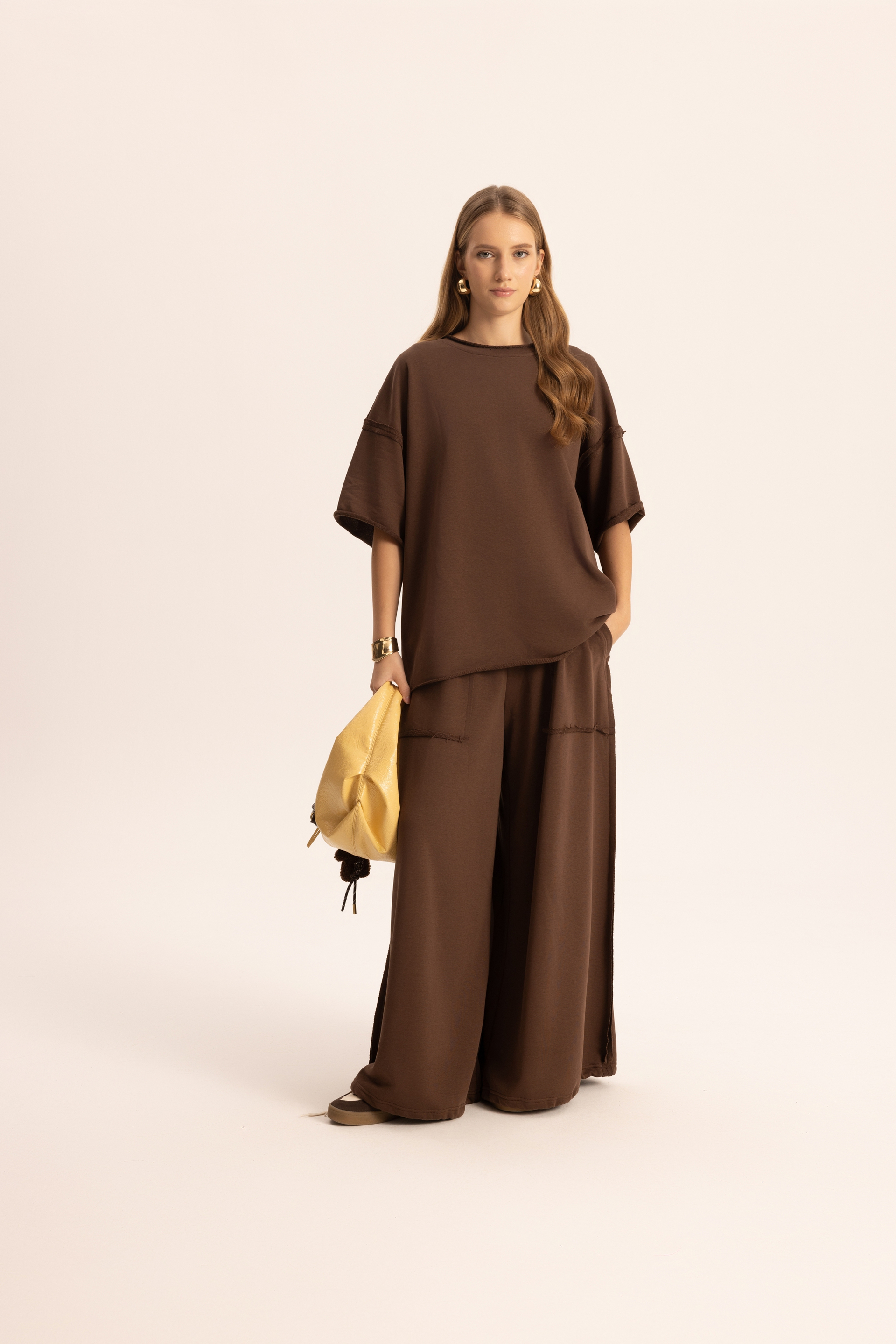Flex Kahve Oversize T-Shirt Eşofman Takım