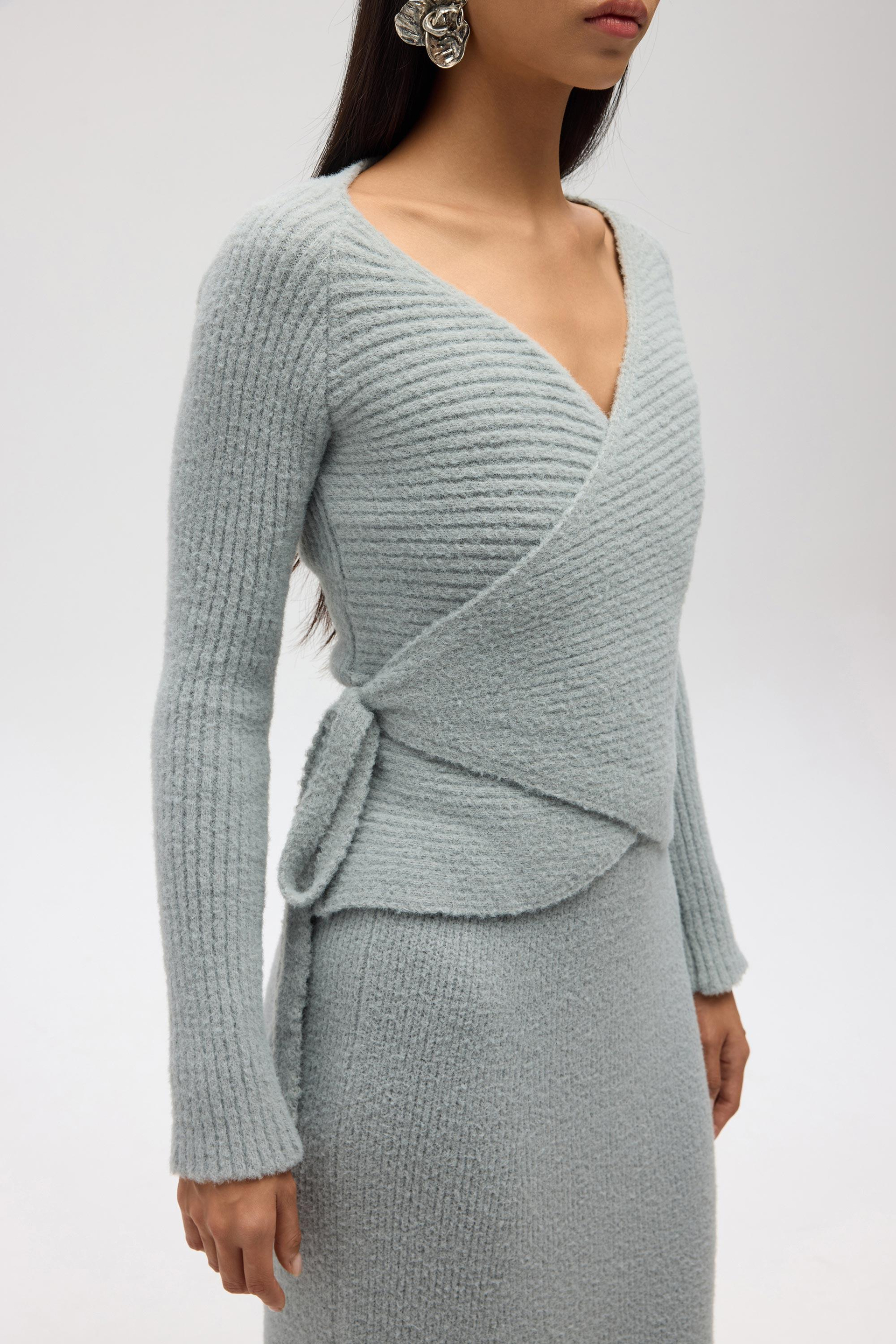 Fluff Bağlamalı Gri Üst-Etek Takım