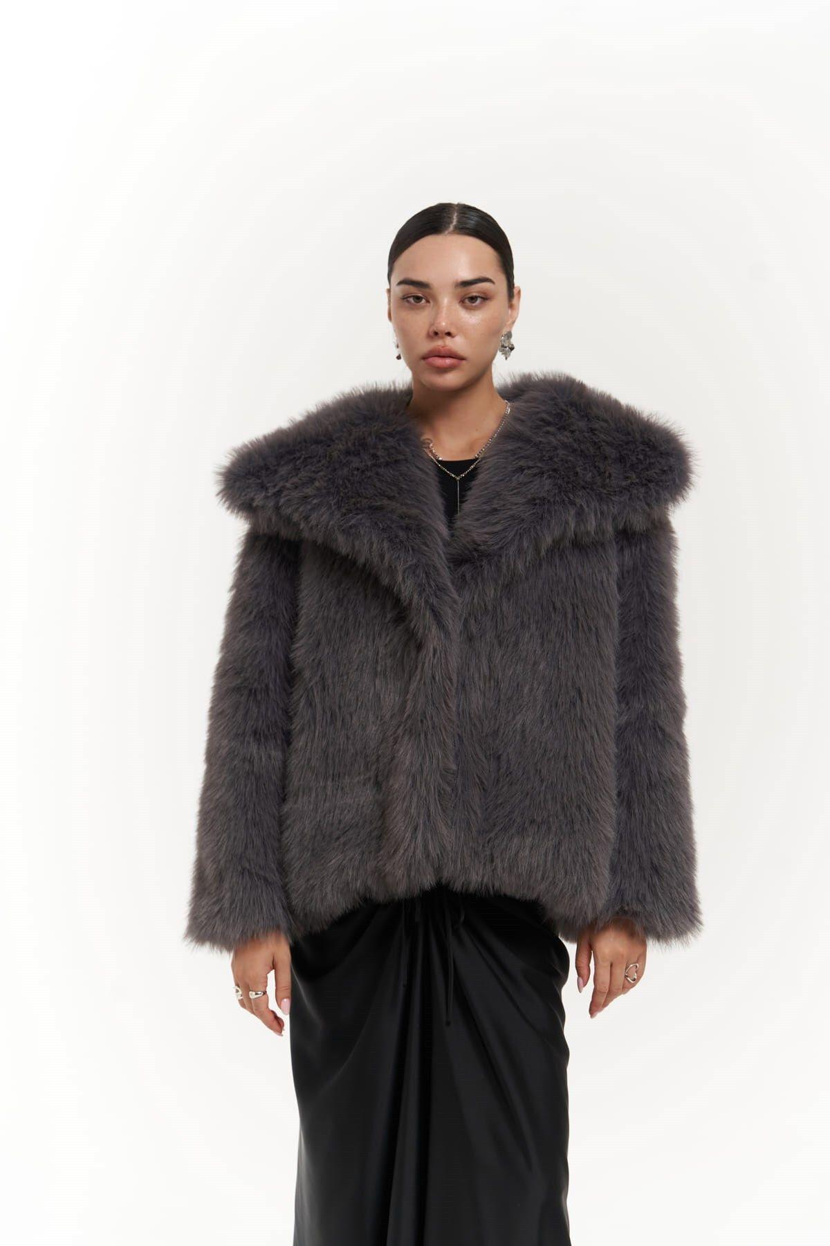 Francesko Anthracite Plush Coat