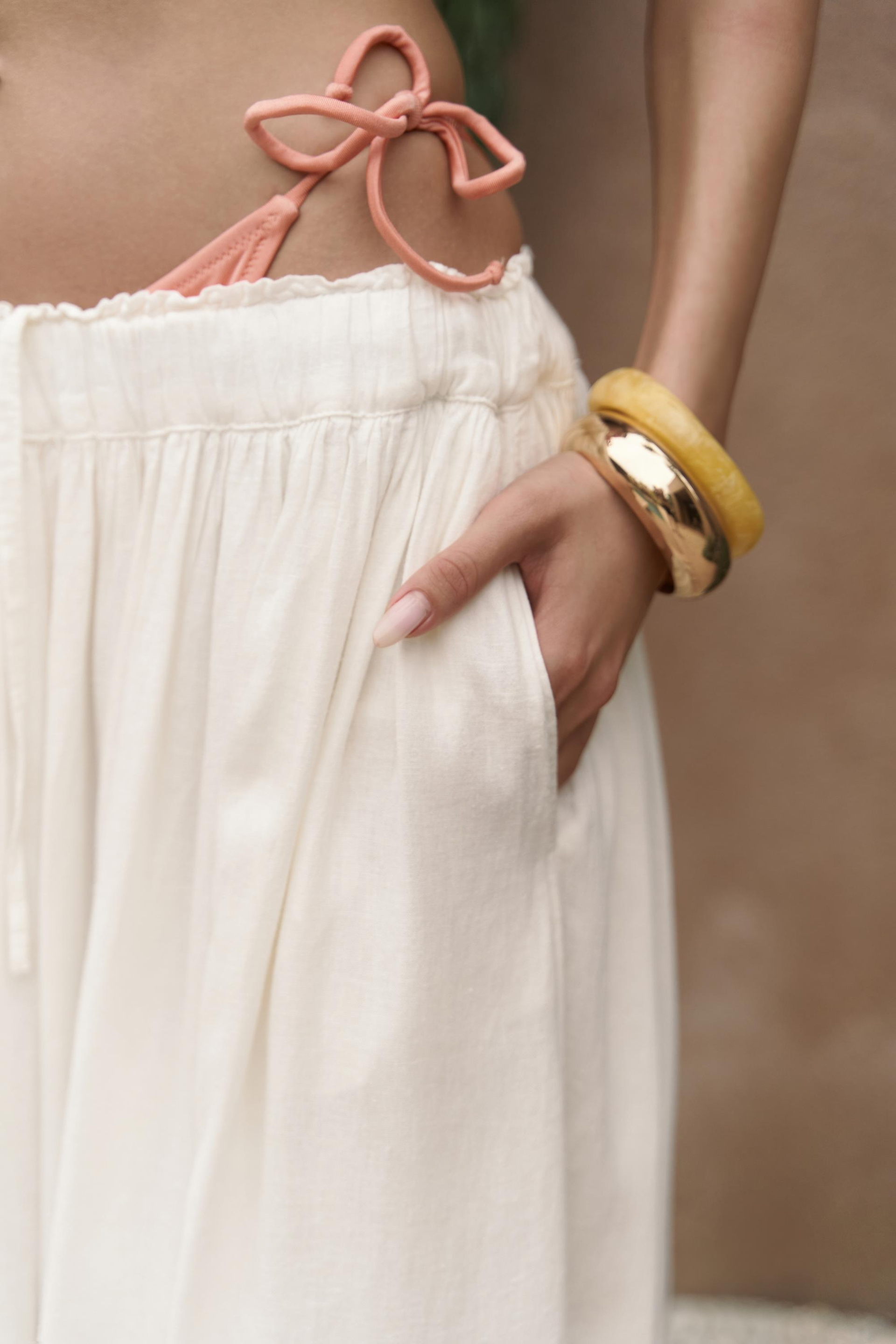 Gabbiano Bağcıklı Pileli Ekru Etek