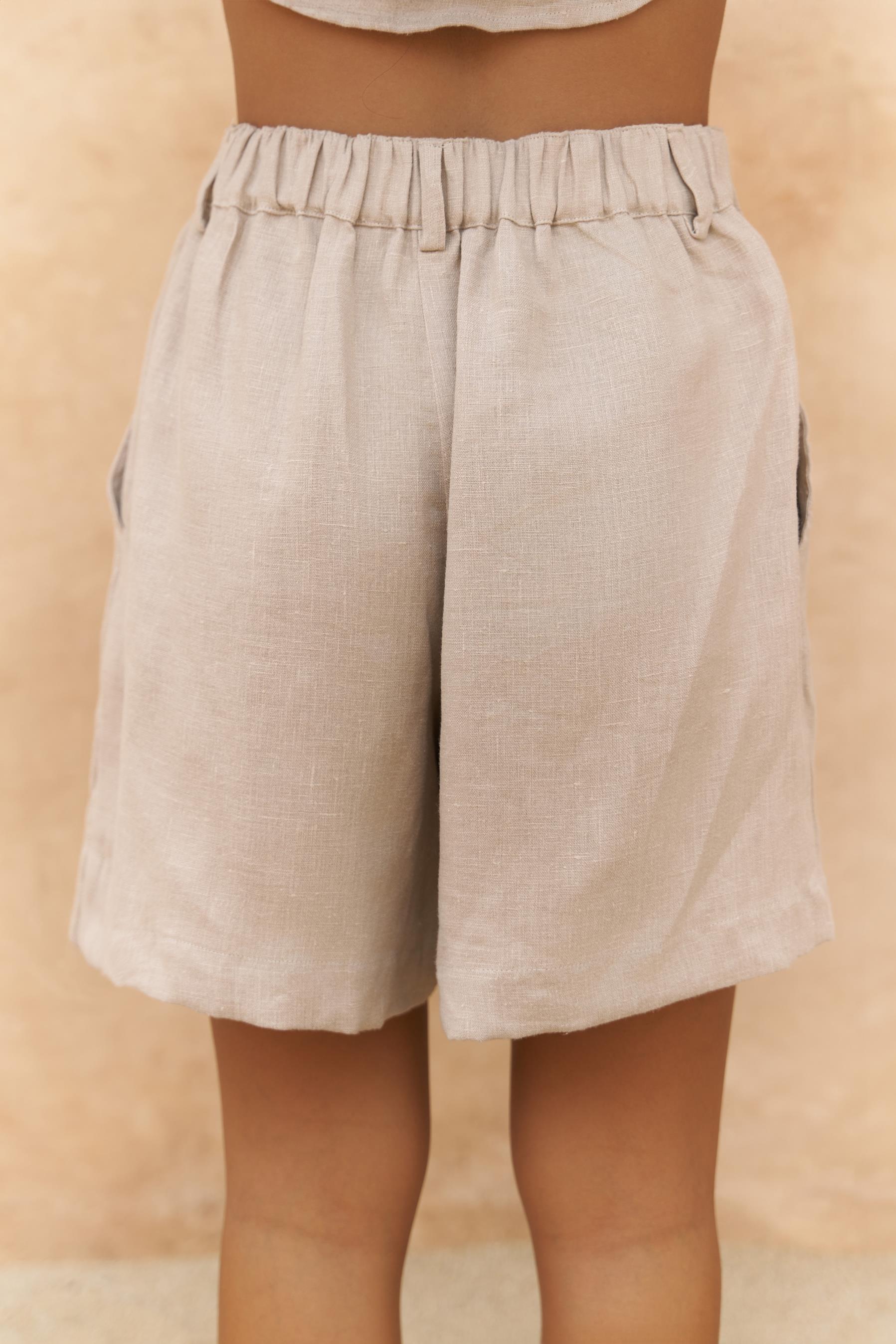 Gaelil Oversize Bej Keten Gömlek Şort Takım