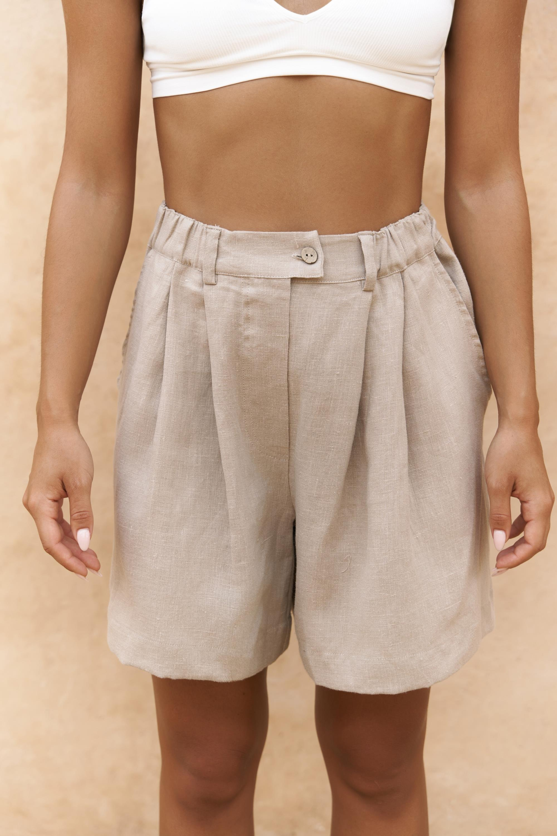 Gaelil Oversize Bej Keten Gömlek Şort Takım