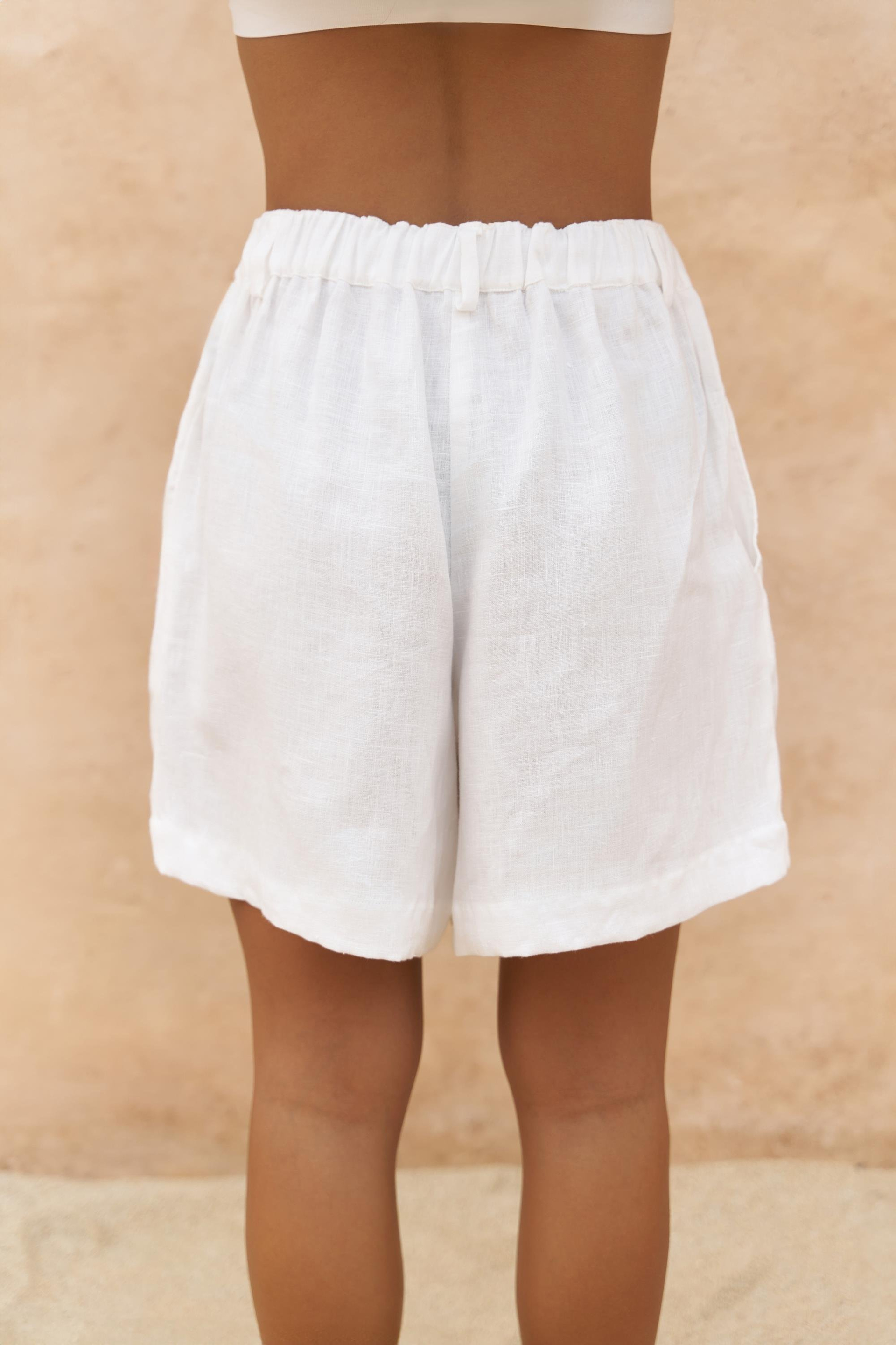 Gaelil Oversize Beyaz Keten Gömlek Şort Takım