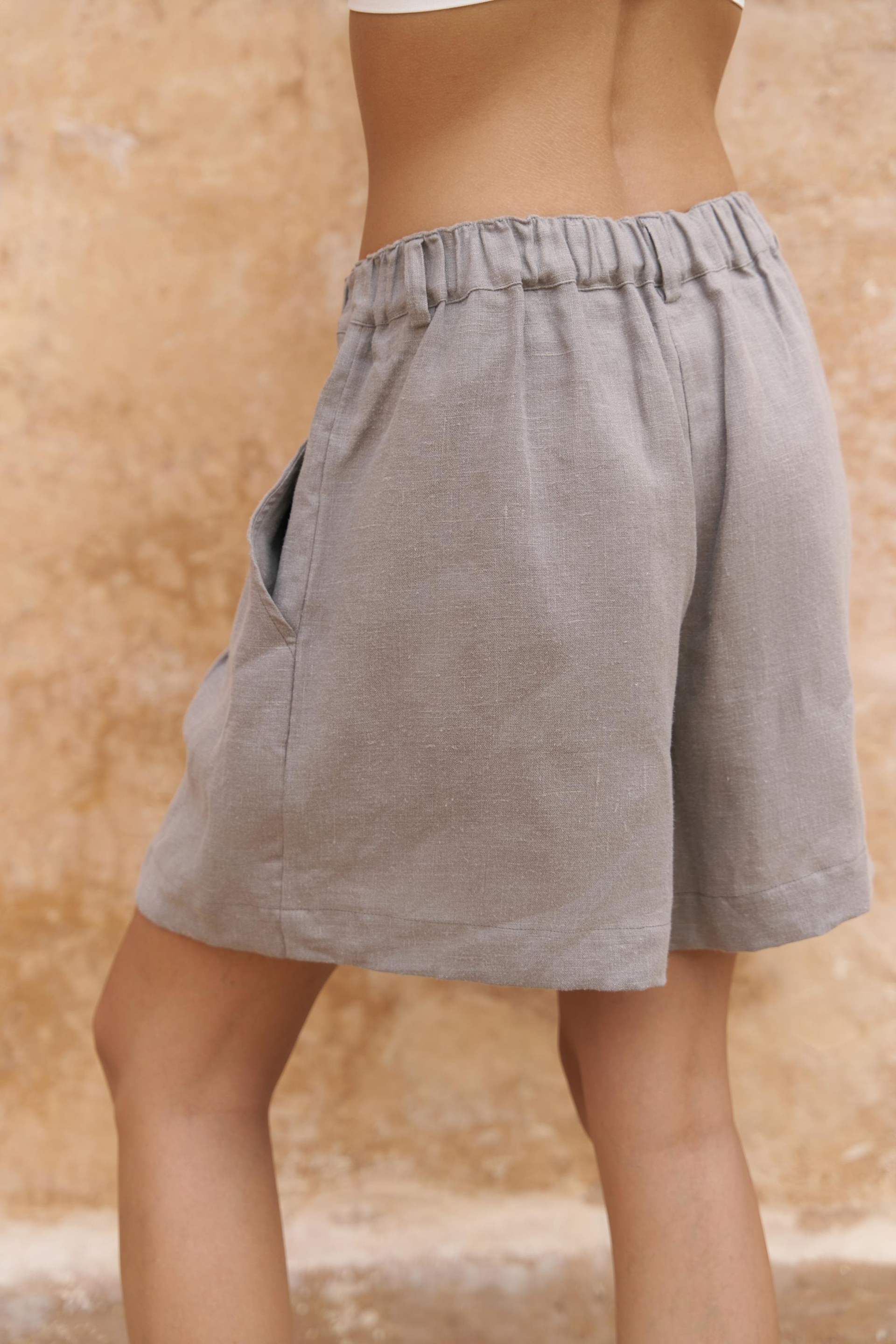 Gaelil Oversize Füme Keten Gömlek Şort Takım