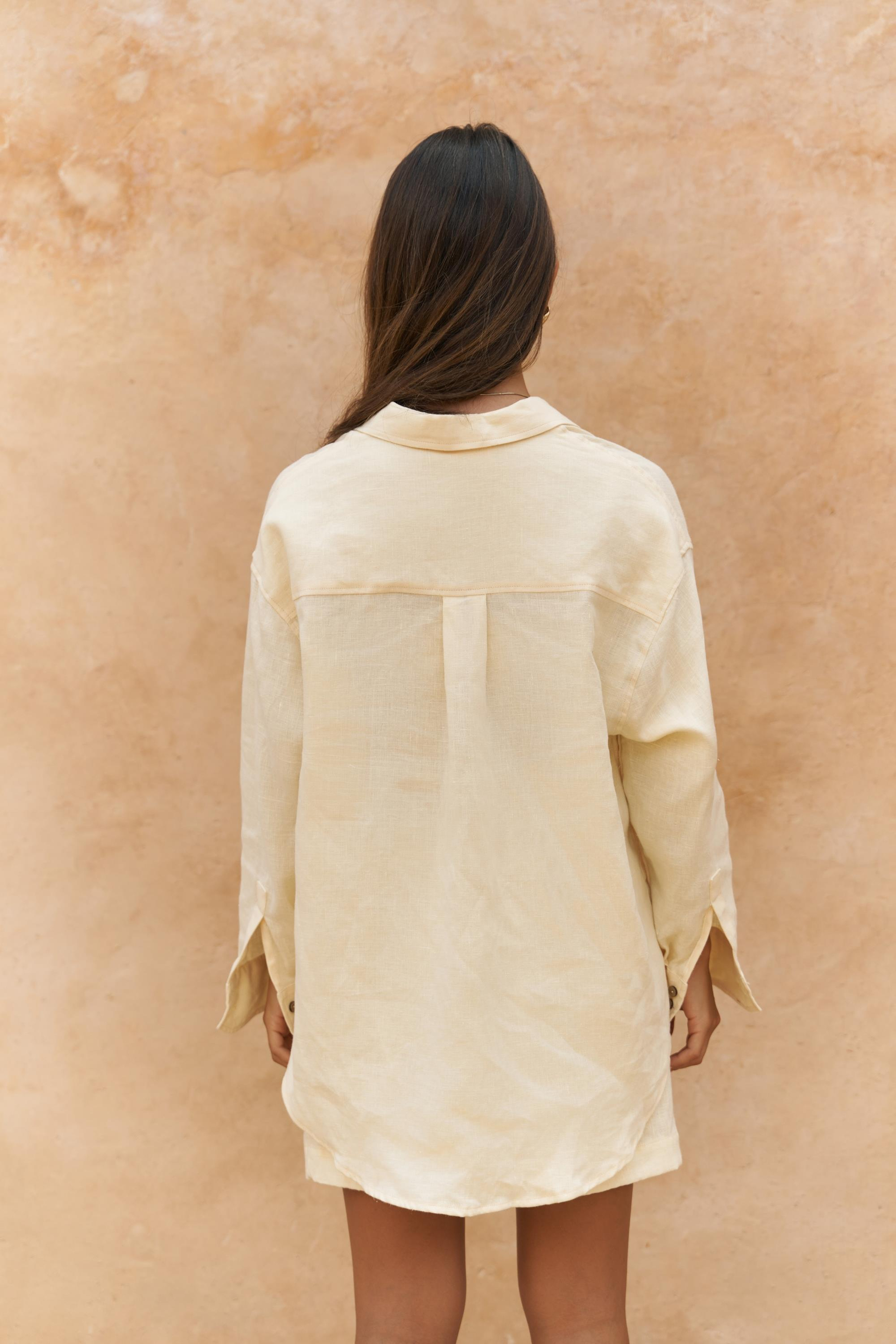 Gaelil Oversize Sarı Keten Gömlek Şort Takım