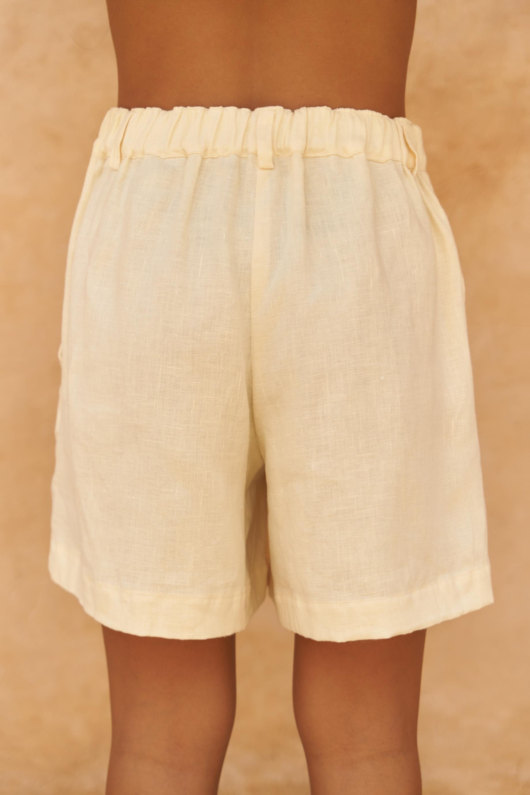 Gaelil Oversize Sarı Keten Gömlek Şort Takım