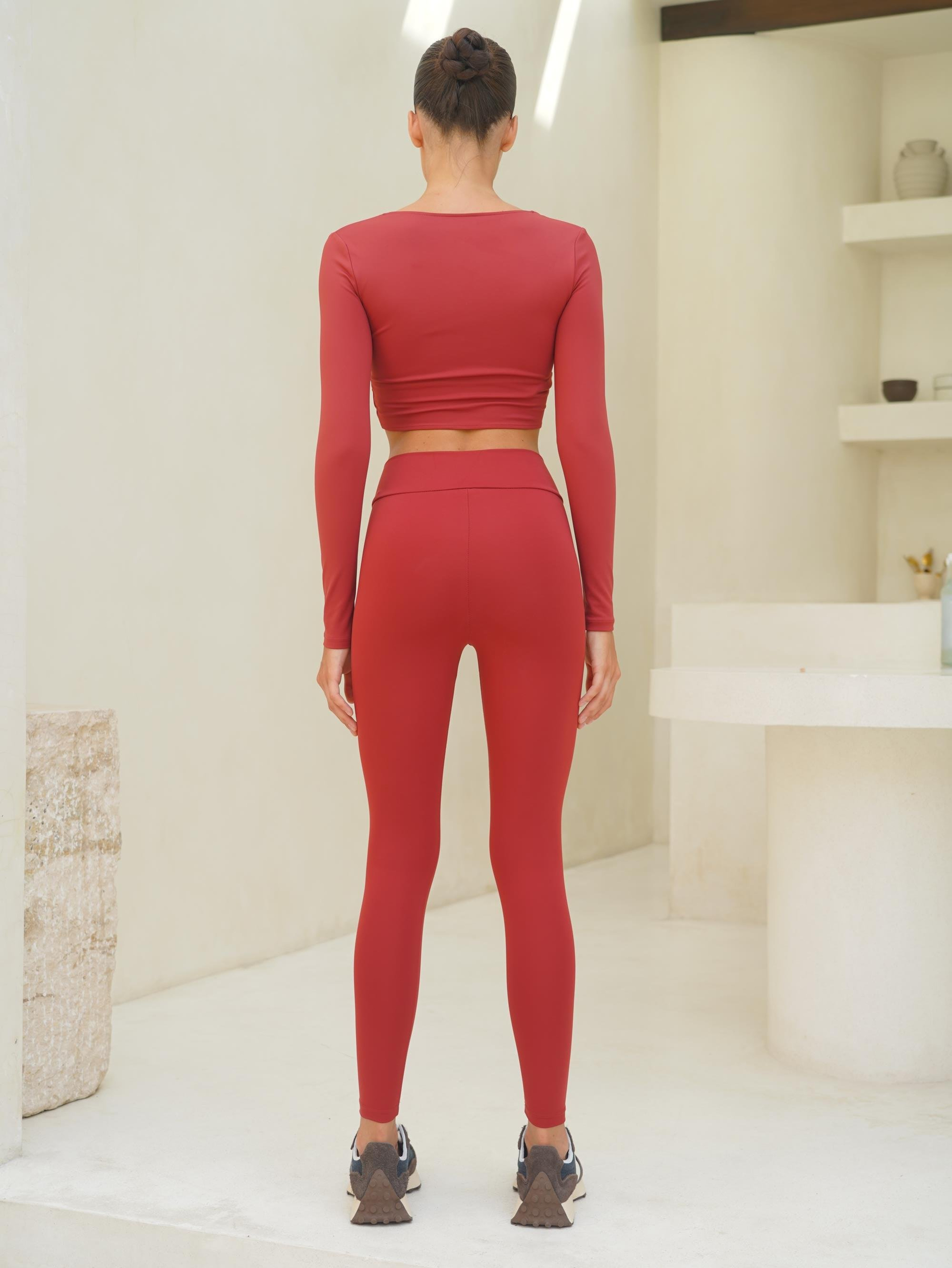 Gaia Uzun Kollu Çapraz Detay Bordo Crop