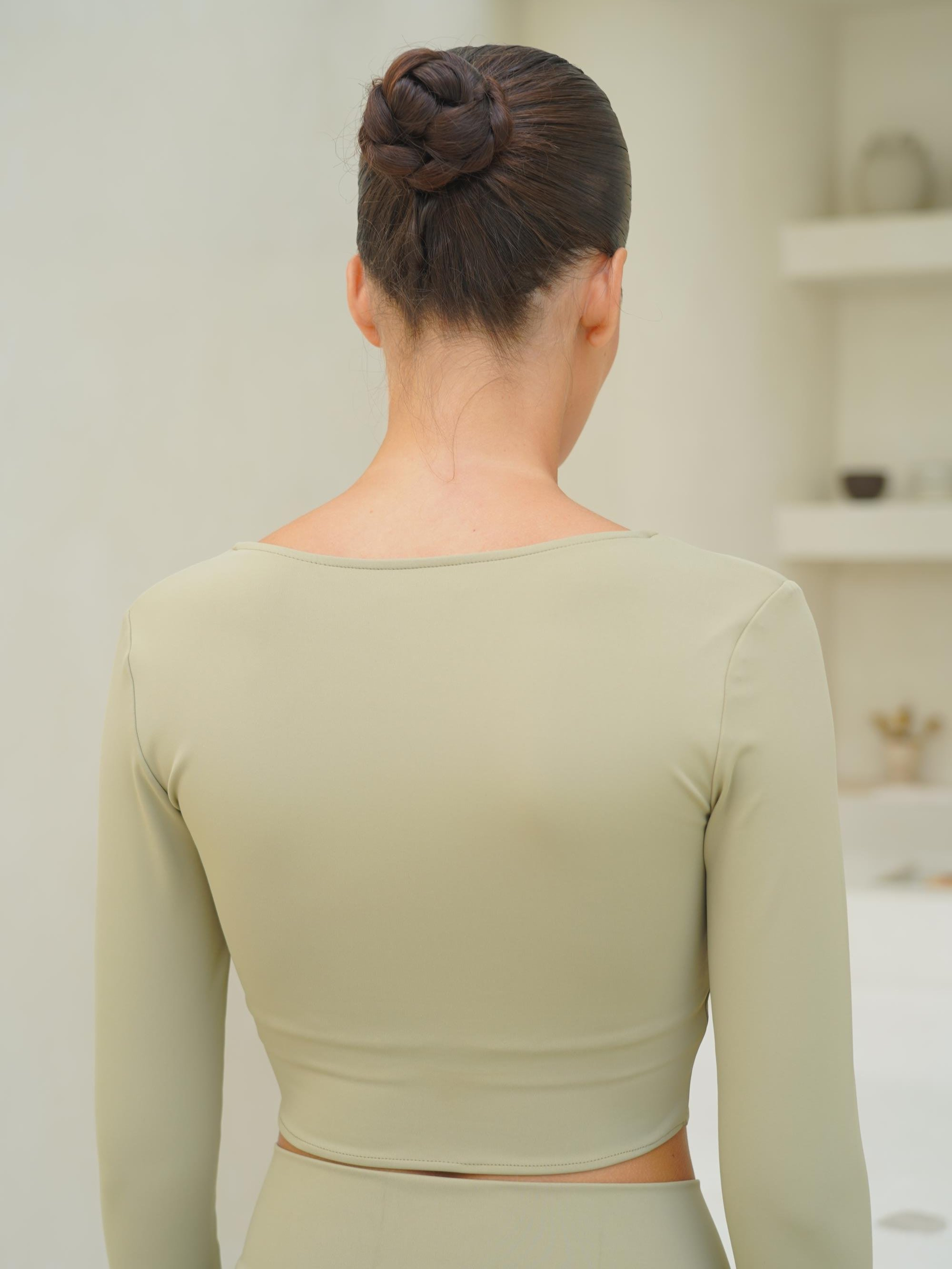 Gaia Uzun Kollu Çapraz Detay Soft Haki Crop