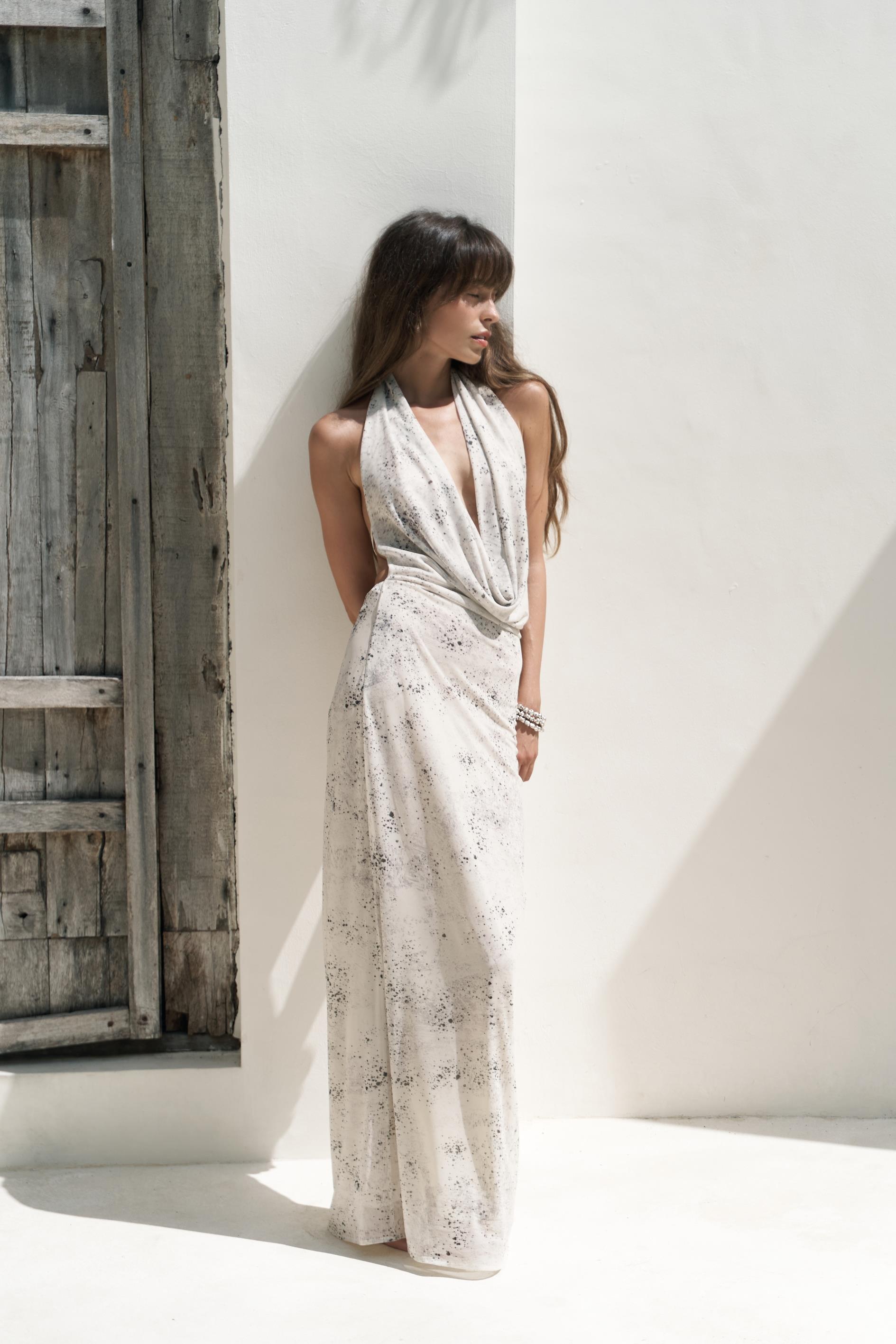 Galagher Degaje Bej Uzun Elbise