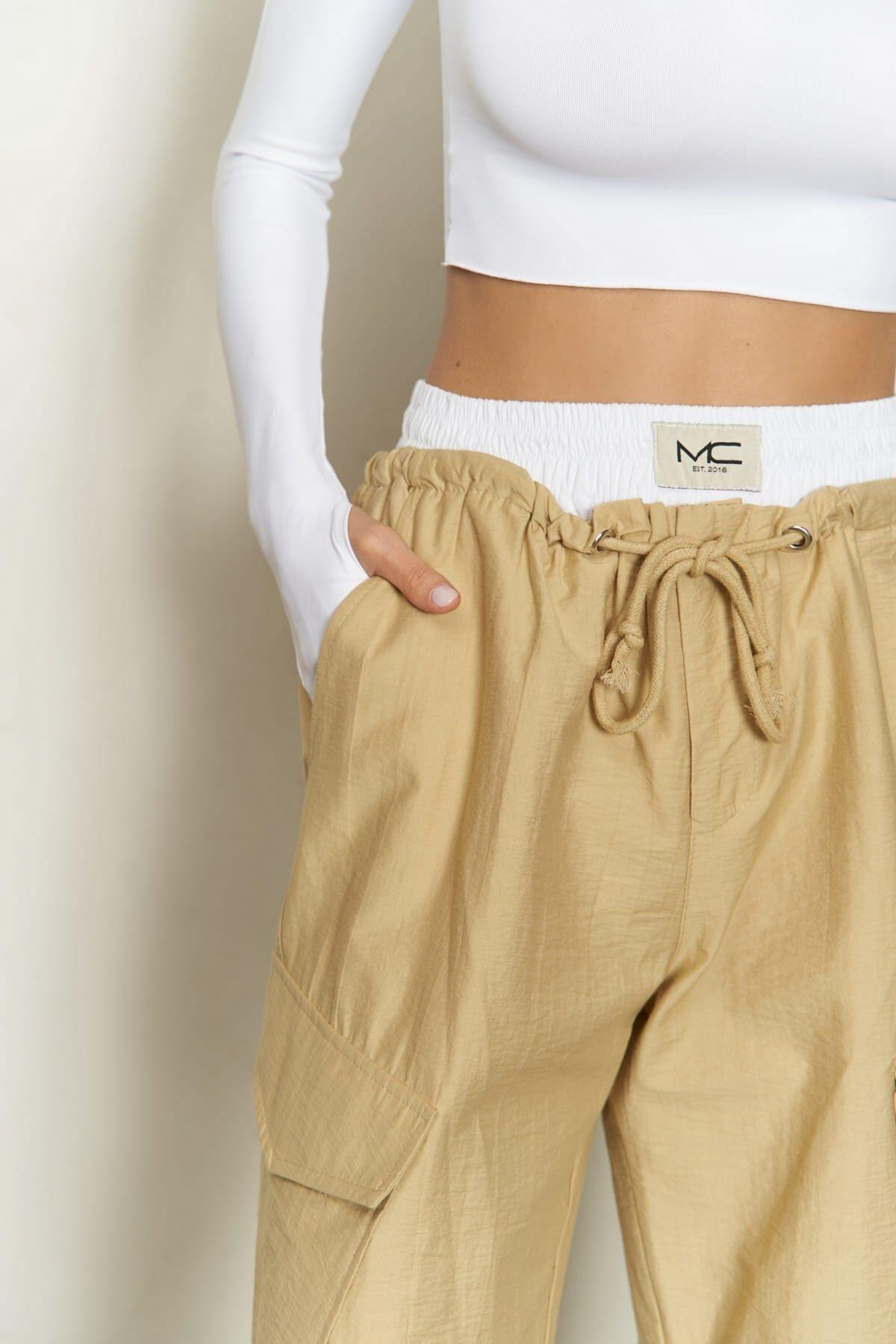 Galvin Boxer Detailed Slim Fit Beige Parachute Pants