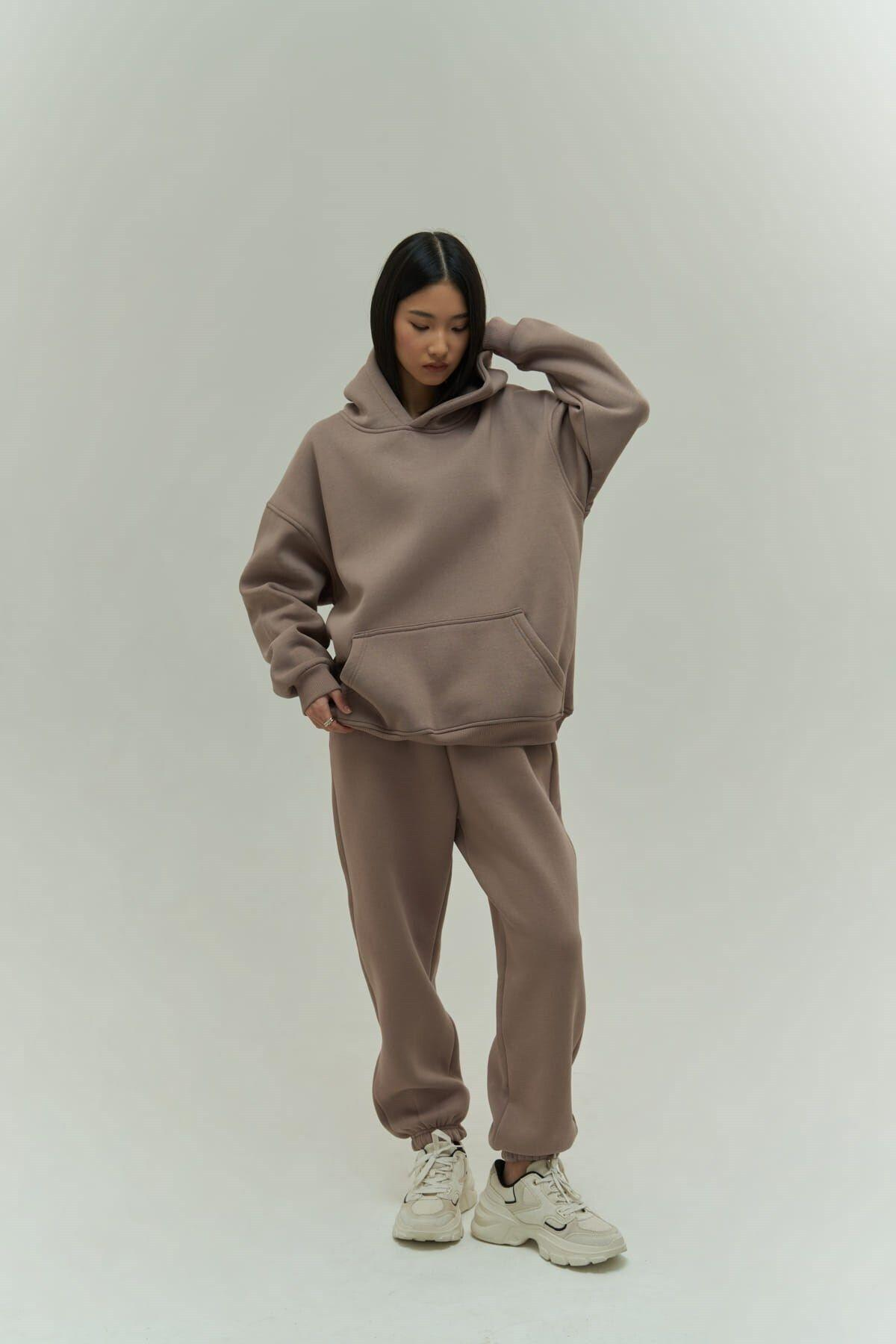 Mai Collection Gambol Taupe Gray Oversize Tracksuit